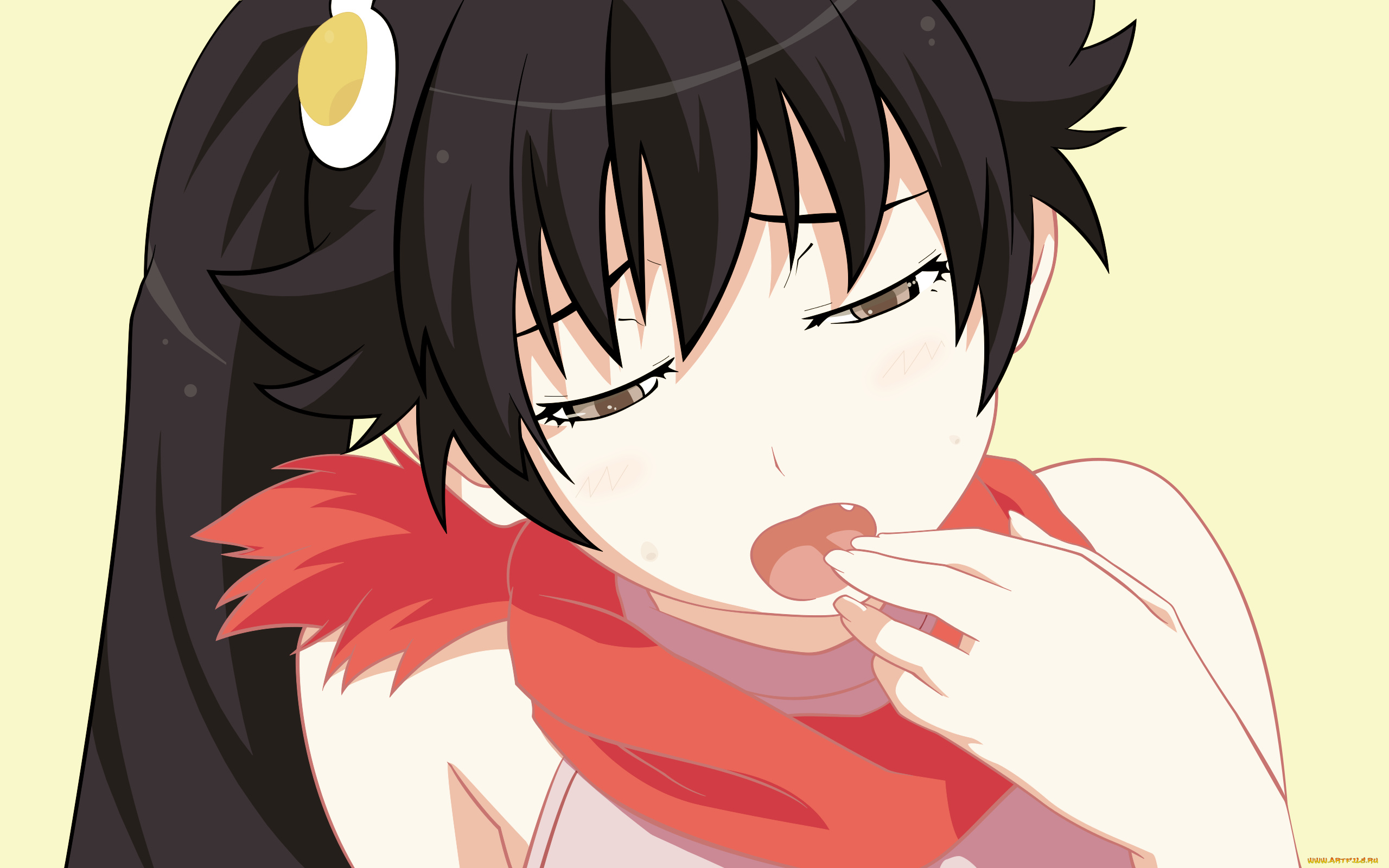 аниме, bakemonogatari, девушка, взгляд, фон