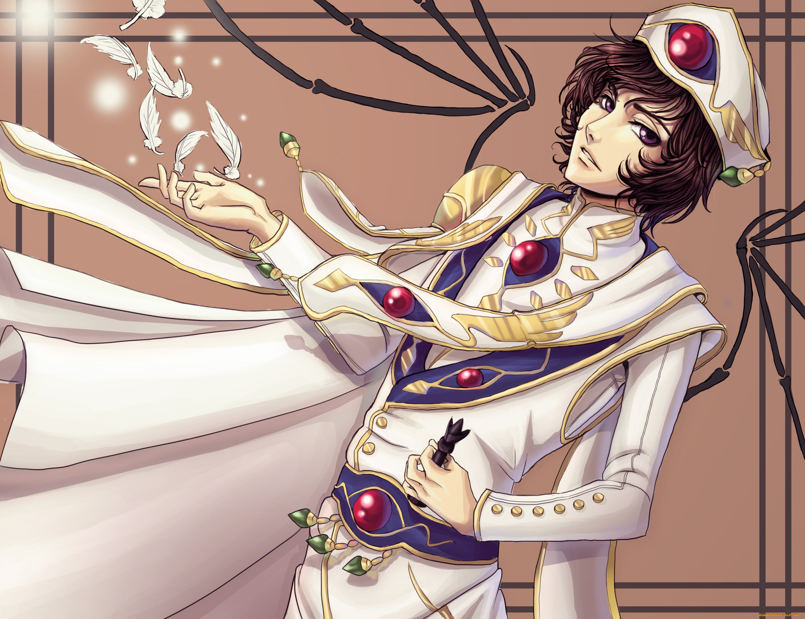 аниме, code, geass, униформа, взгляд, мужчина, фон