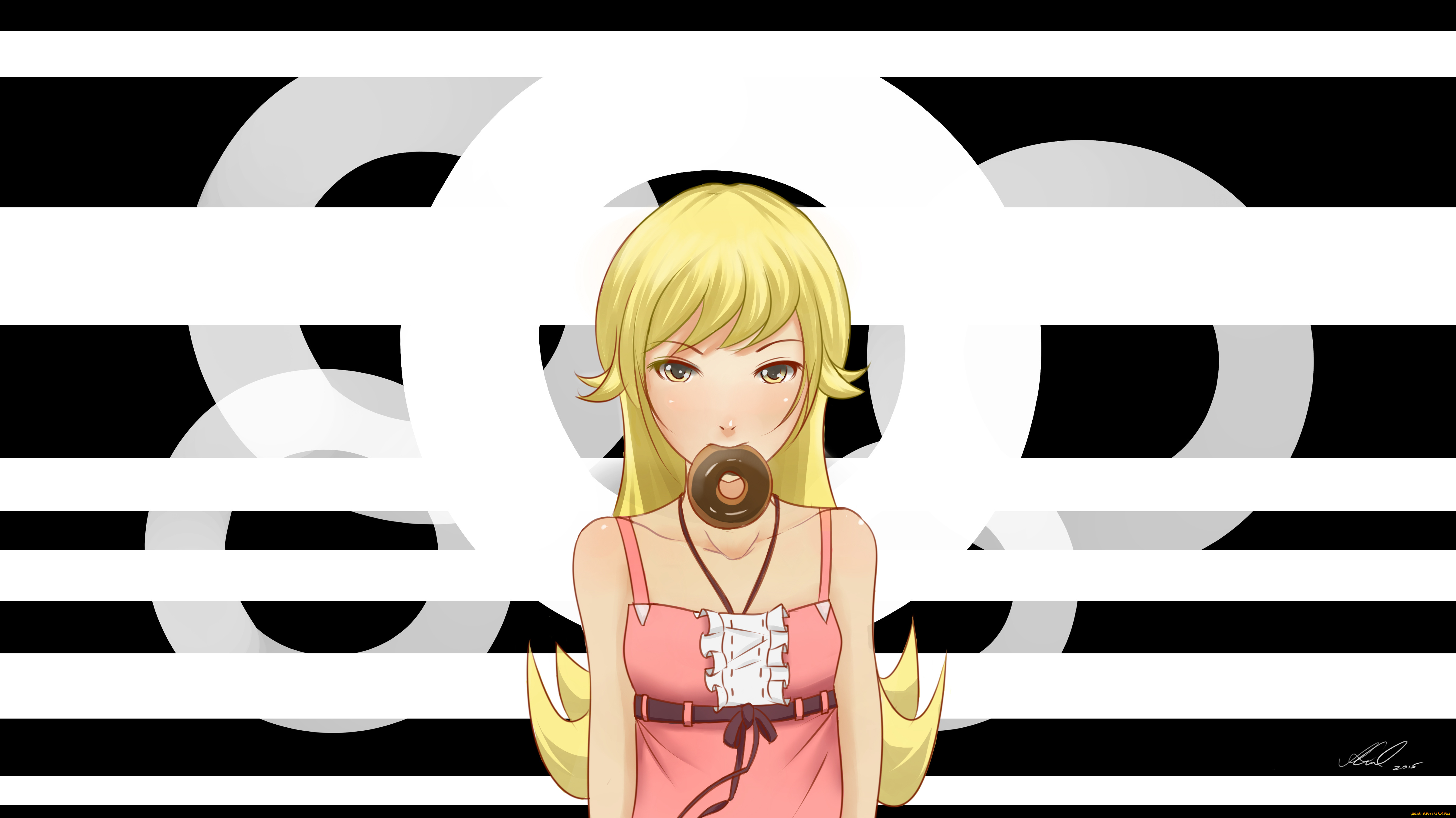 аниме, bakemonogatari, девушка, взгляд, фон