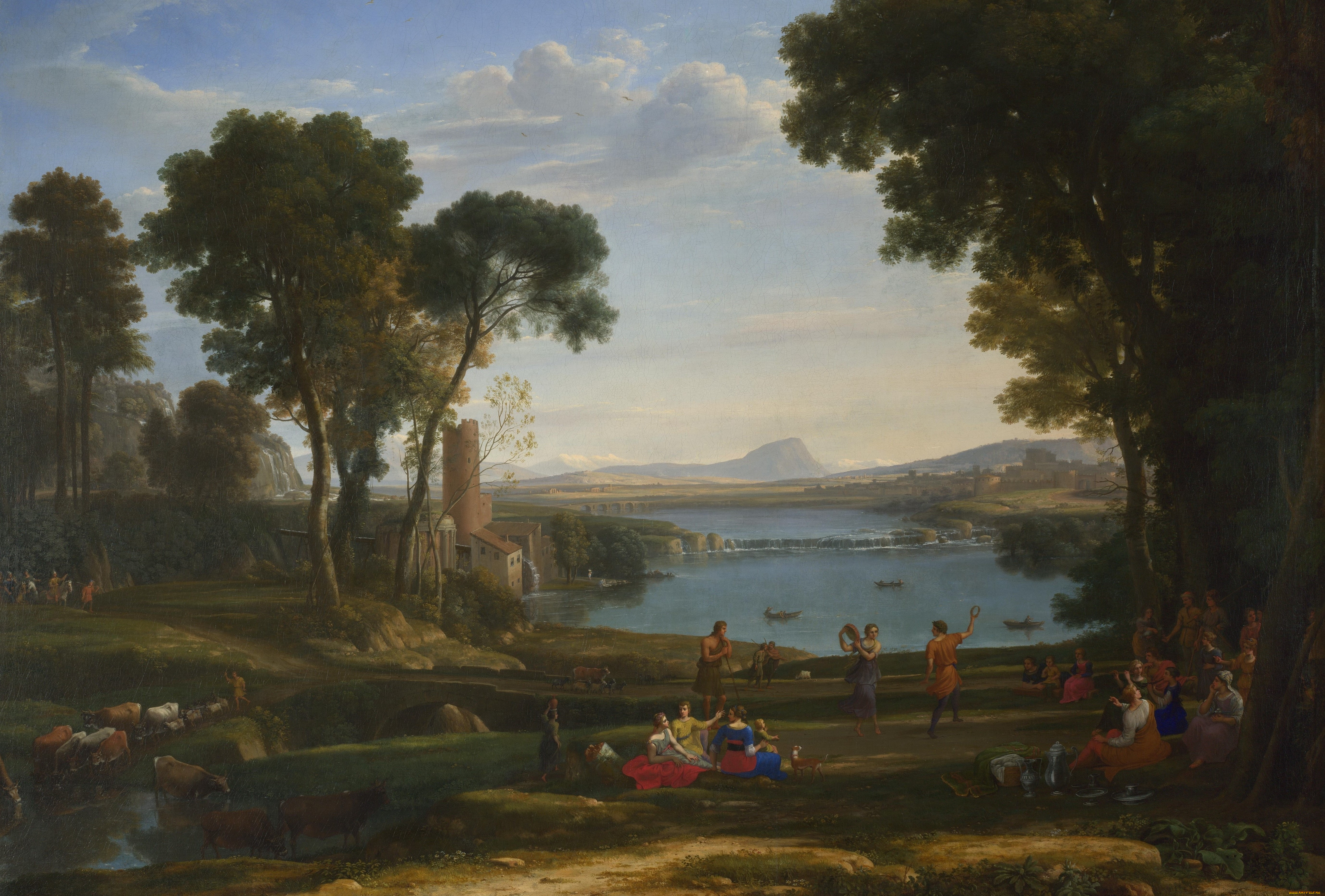 рисованное, живопись, клод, landscape, with, the, marriage, of, isaac, and, rebecca, пейзаж, с, женитьба, исаака, и, ревекки, claude, лондонская, национальная, галерея