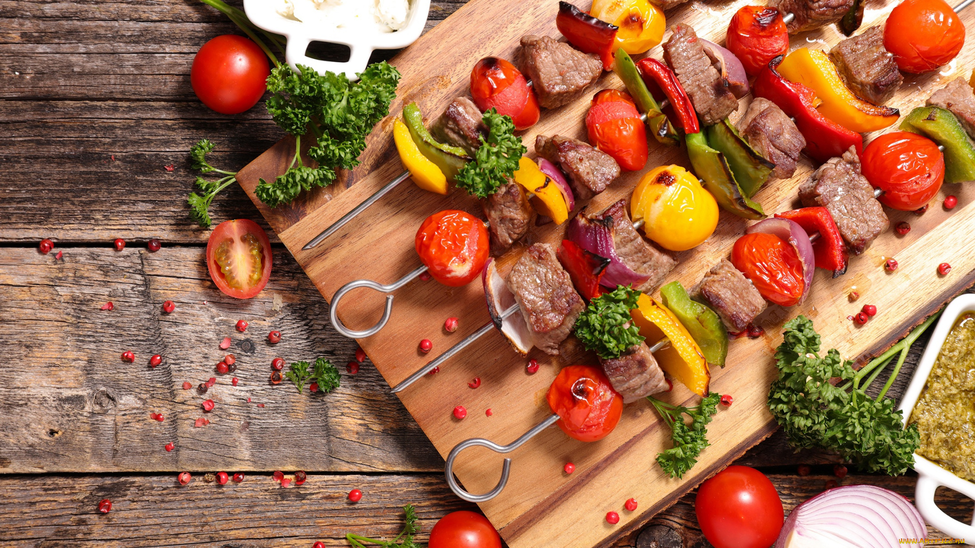 еда, шашлык, , барбекю, зелень, доска, помидоры, шашлыки, овощи, томаты