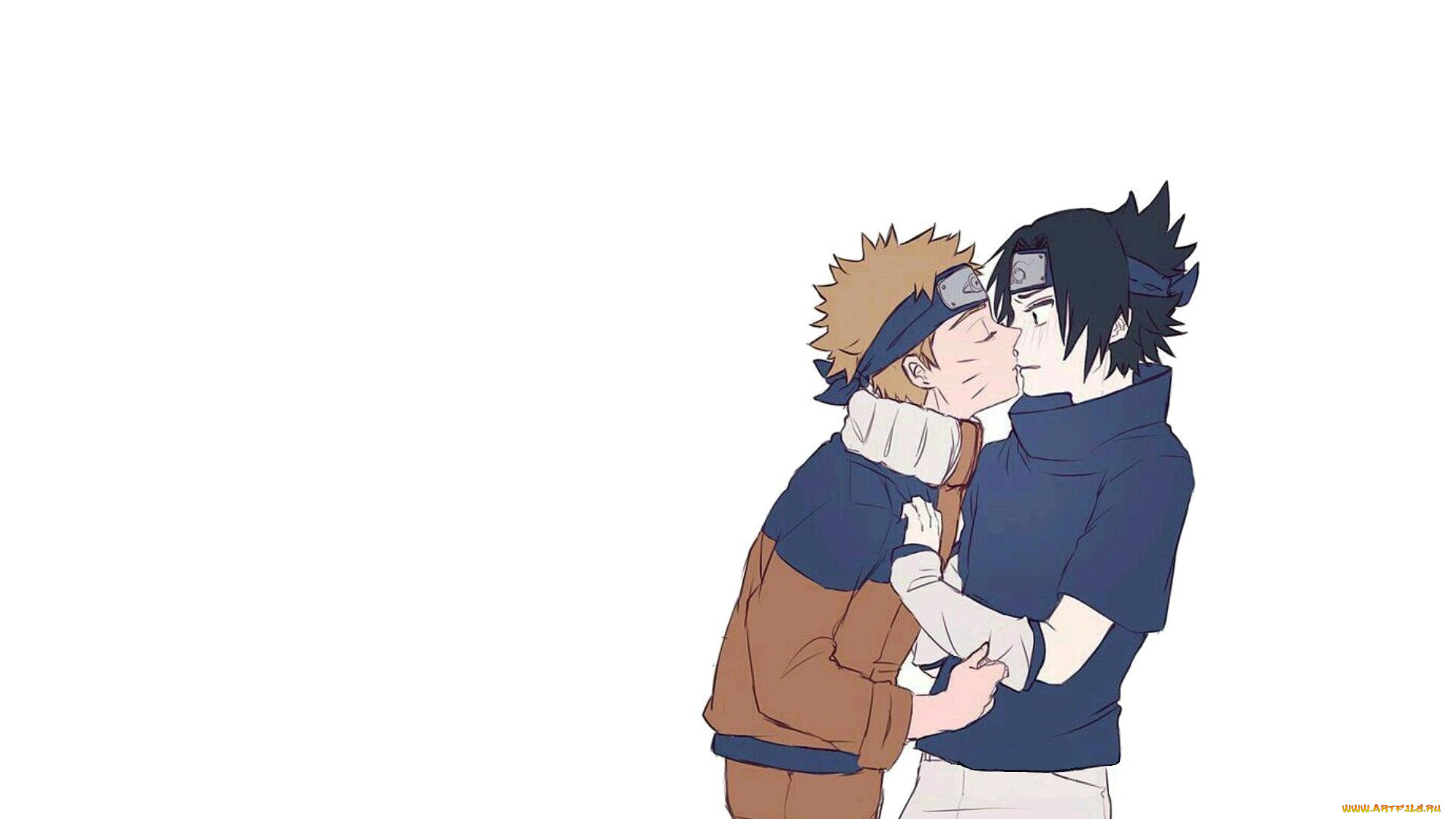 аниме, naruto, узумаки, наруто, учиха, саске, поцелуй