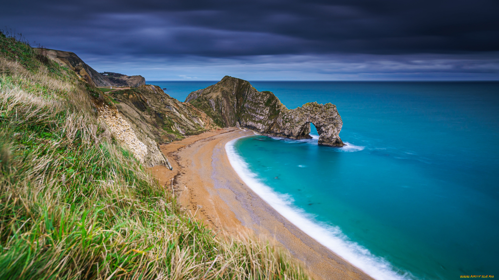 природа, моря, океаны, море, пляж, трава, скалы, побережье, англия, england, ла-манш, english, channel, dorset, дорсет, jurassic, coast, юрское, durdle, door, арка, дердл