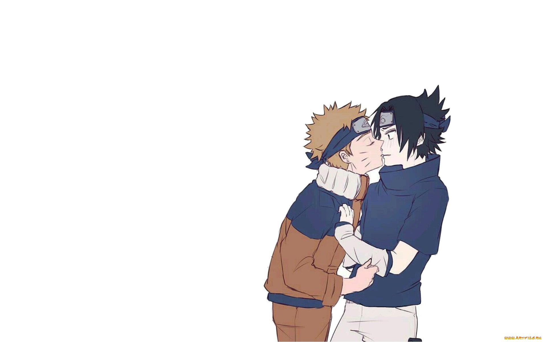 аниме, naruto, узумаки, наруто, учиха, саске, поцелуй
