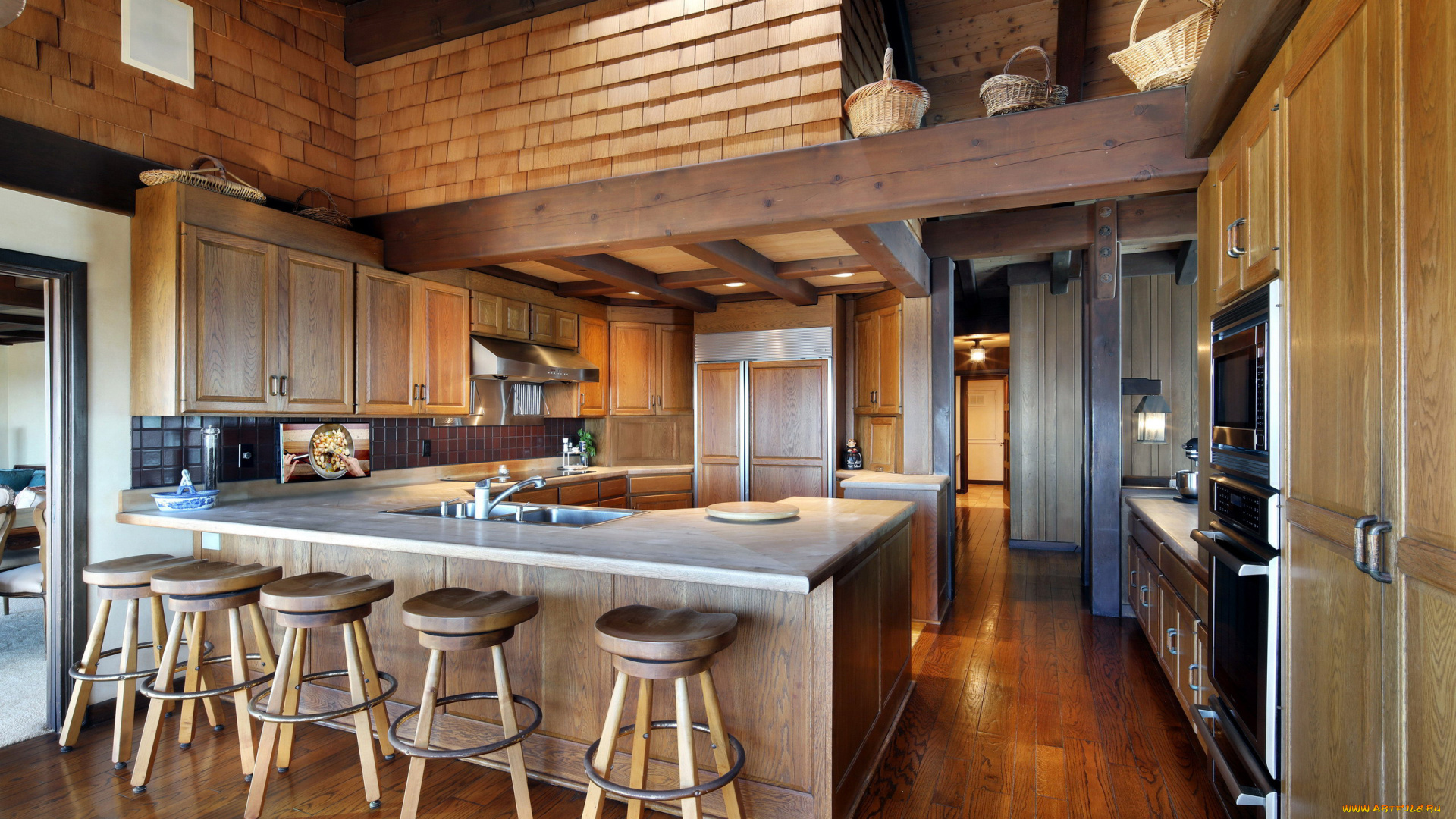 интерьер, кухня, мойка, корзины