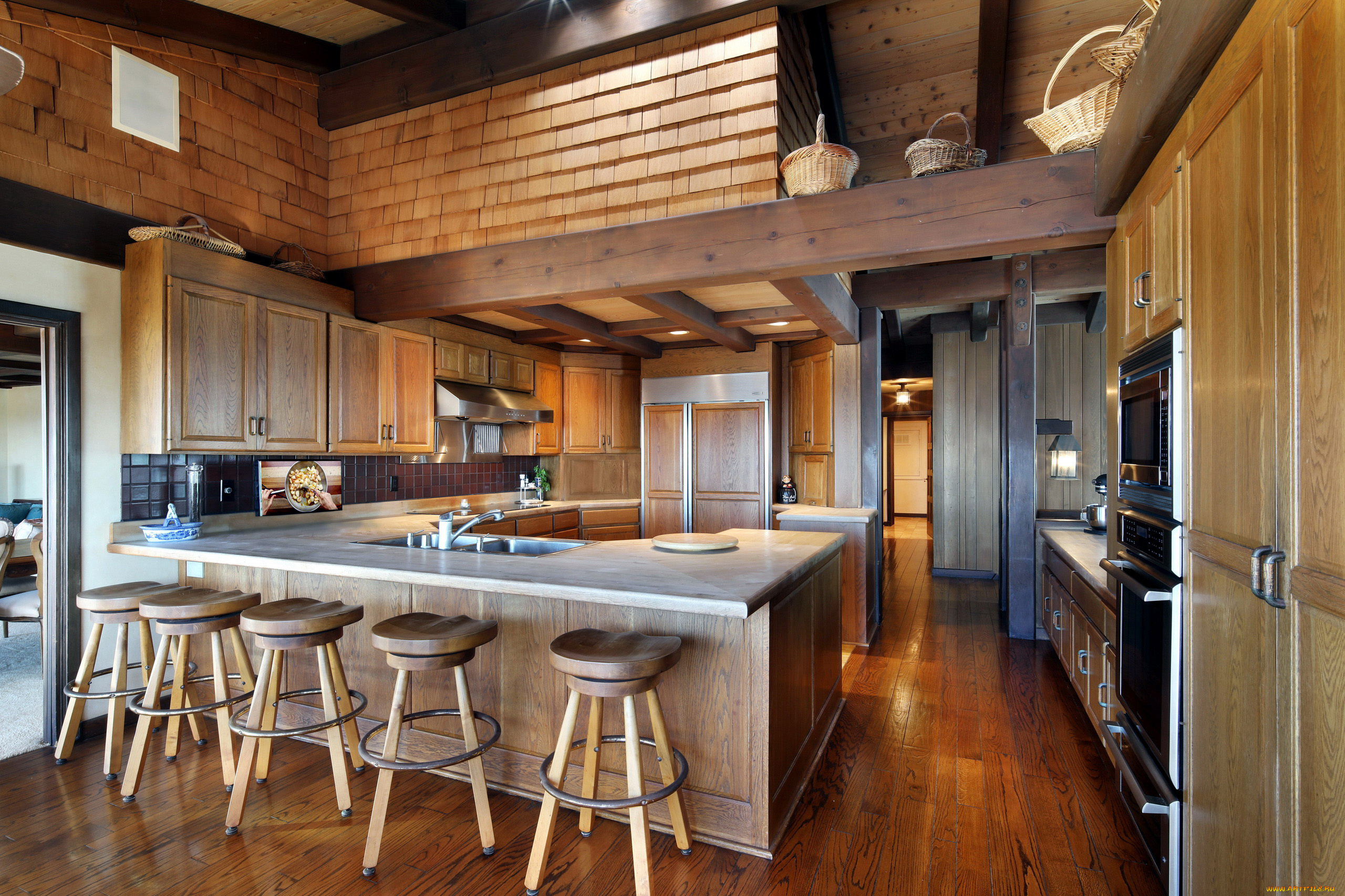 интерьер, кухня, мойка, корзины