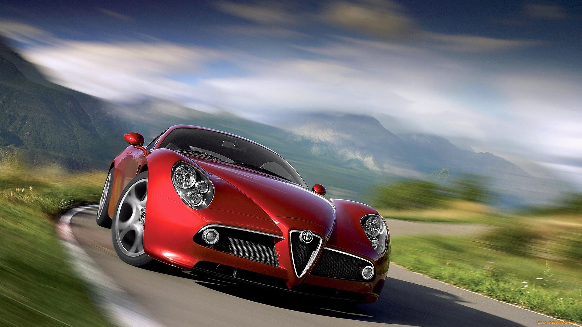 alfa, romeo, 8c, автомобили, alfa, romeo, красный, дорога, горы