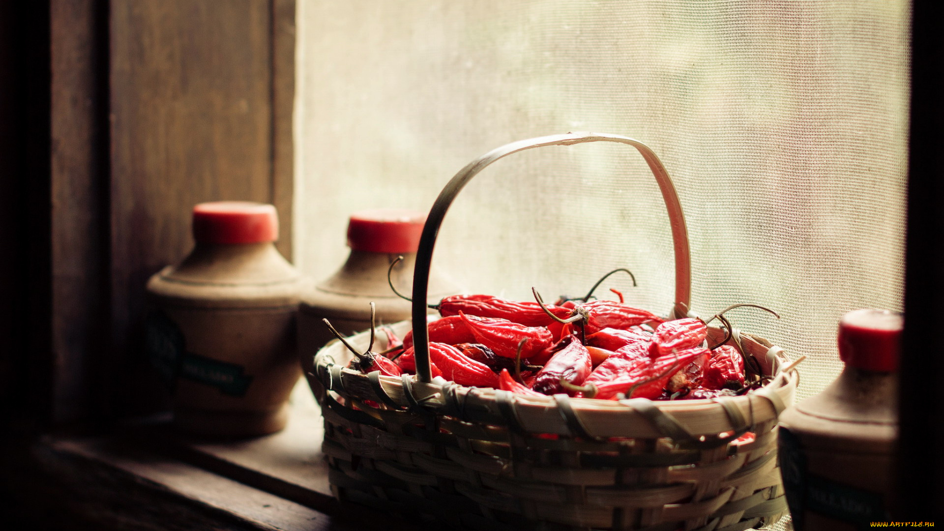 еда, перец, окно, корзинка, стручки