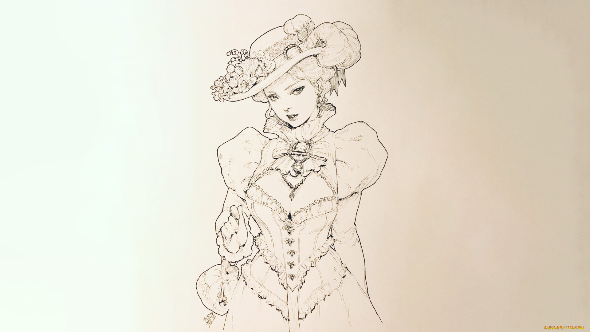 рисованное, люди, девушка, в, шляпе