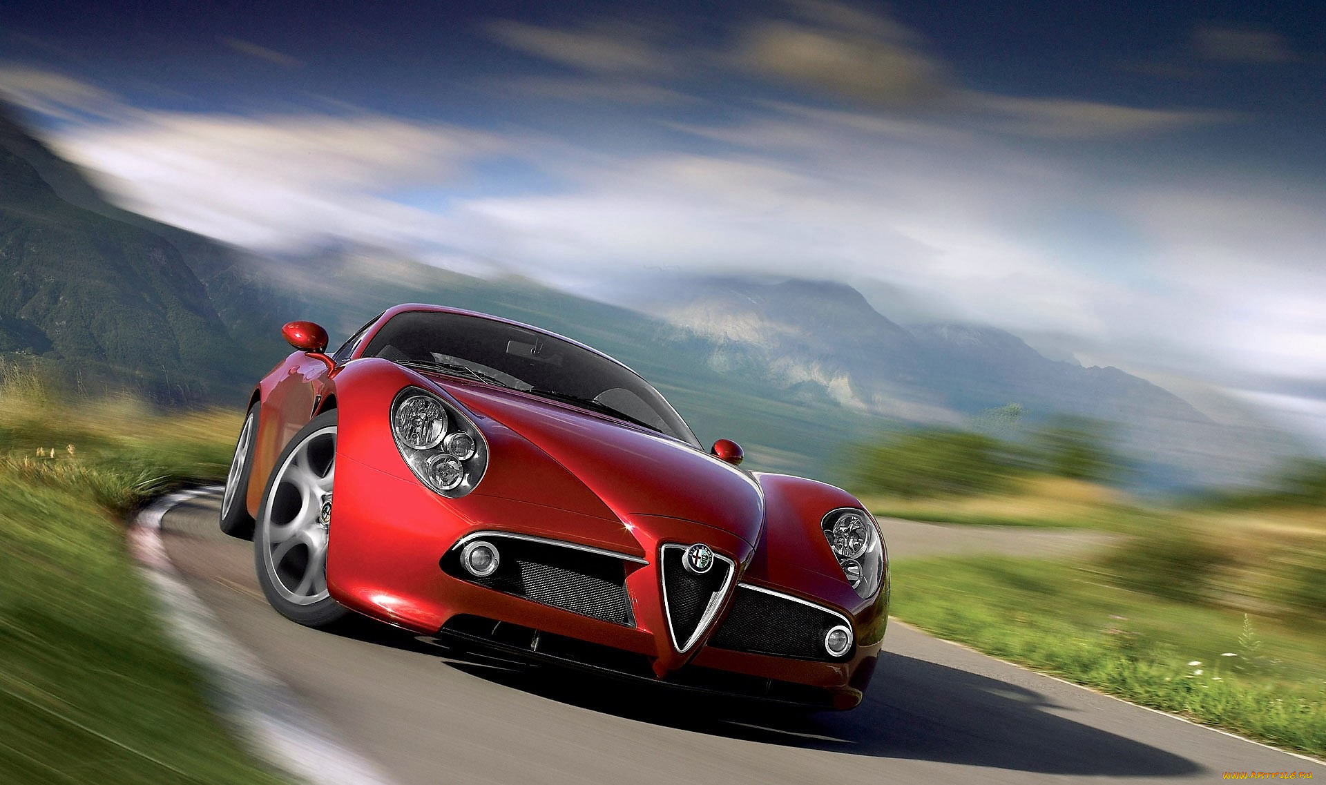 alfa, romeo, 8c, автомобили, alfa, romeo, красный, дорога, горы