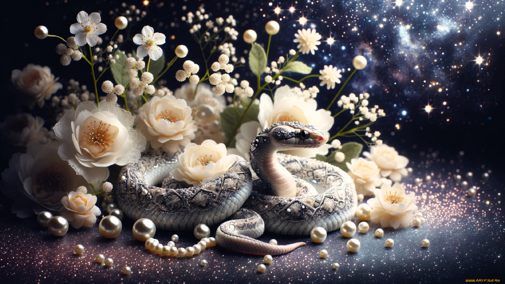 разное, компьютерный, дизайн, змея, цветы, бусины