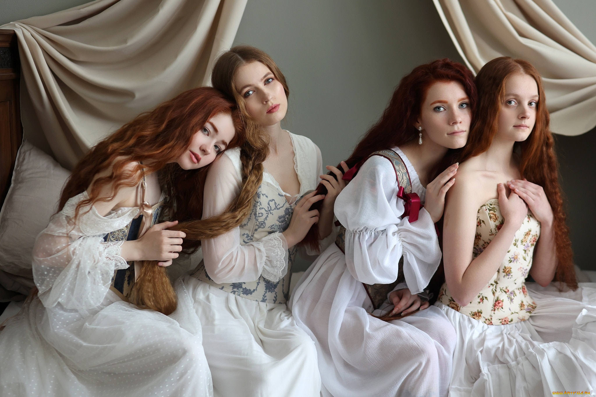 девушки, -, группа, девушек, рыжеволосые