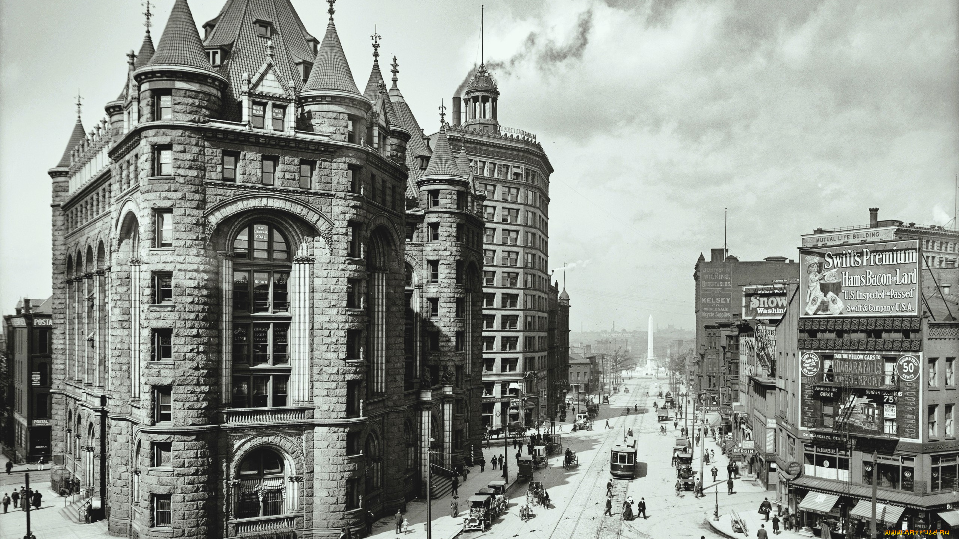баффало, города, -, улицы, , площади, , набережные, черно-белый, улица, здания, люди, ретро