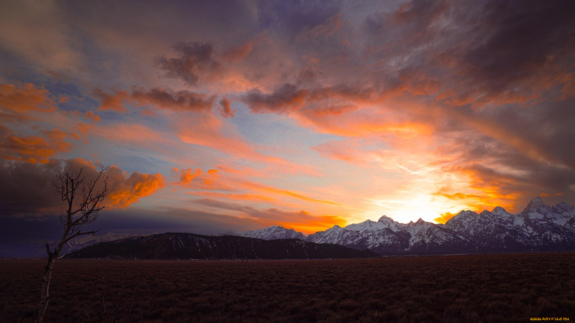 sunset, over, the, tetons, wyoming, природа, восходы, закаты, sunset, over, the, tetons