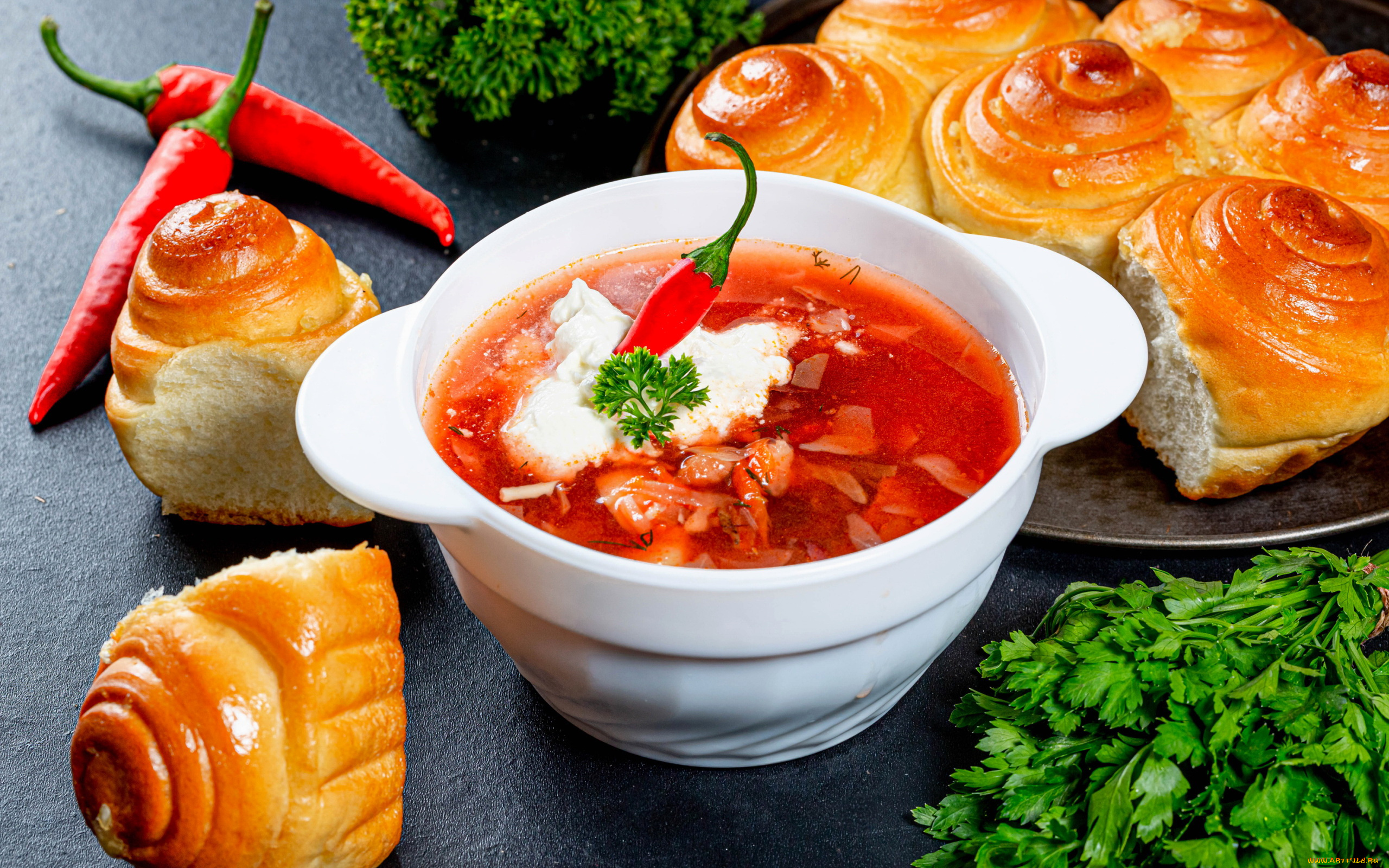 еда, первые, блюда, острый, перец, борщ, пампушки, петрушка
