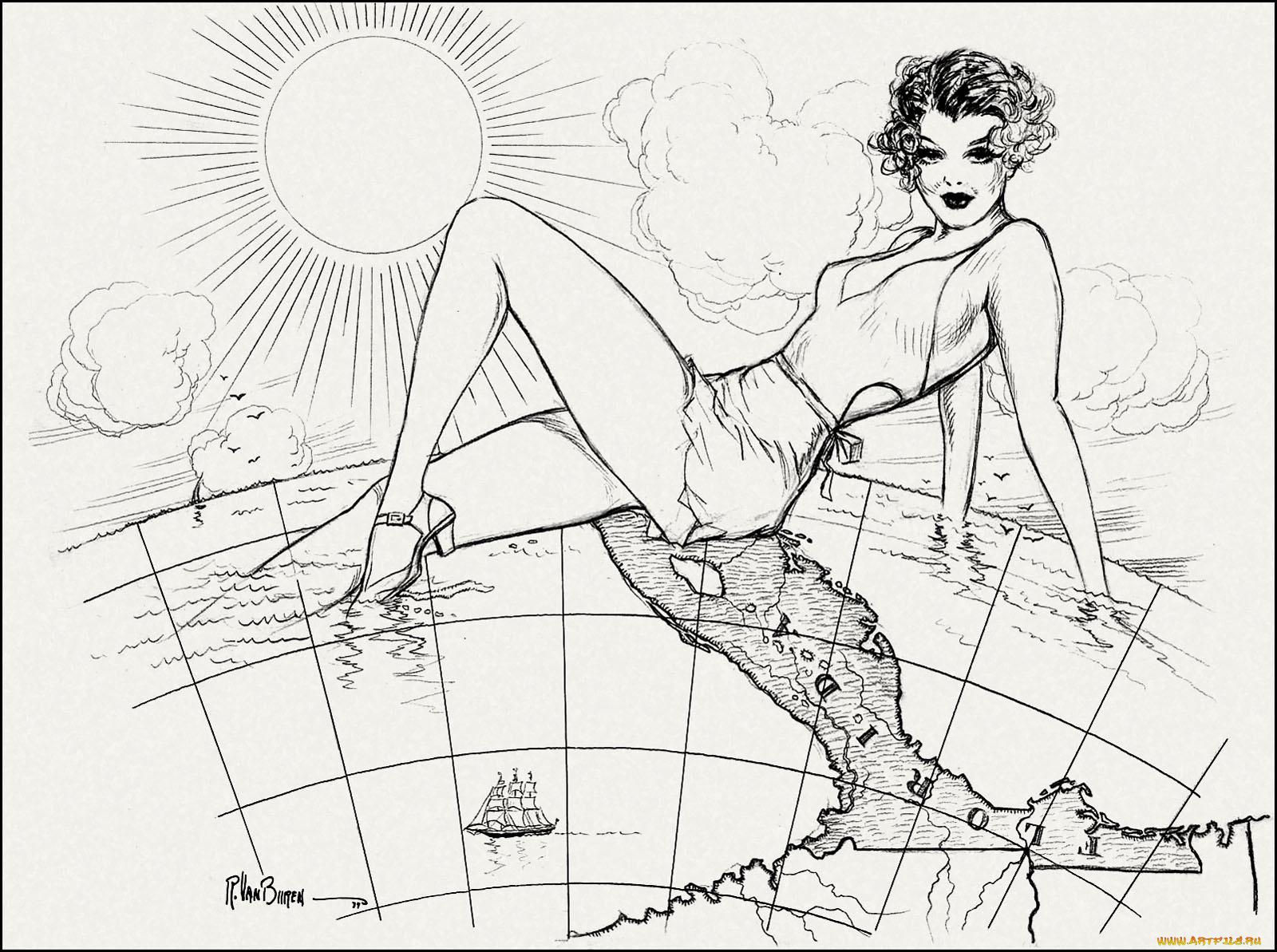 рисованные, люди, солнце