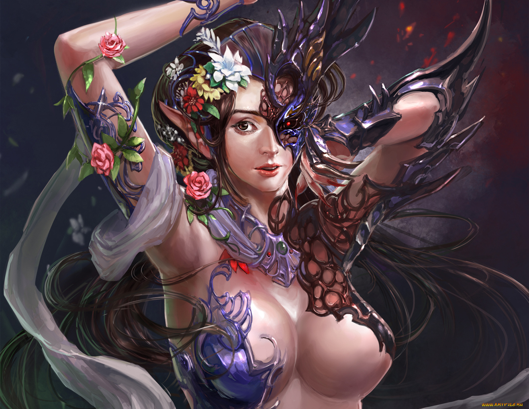 xiaobotong, фэнтези, эльфы, цветы