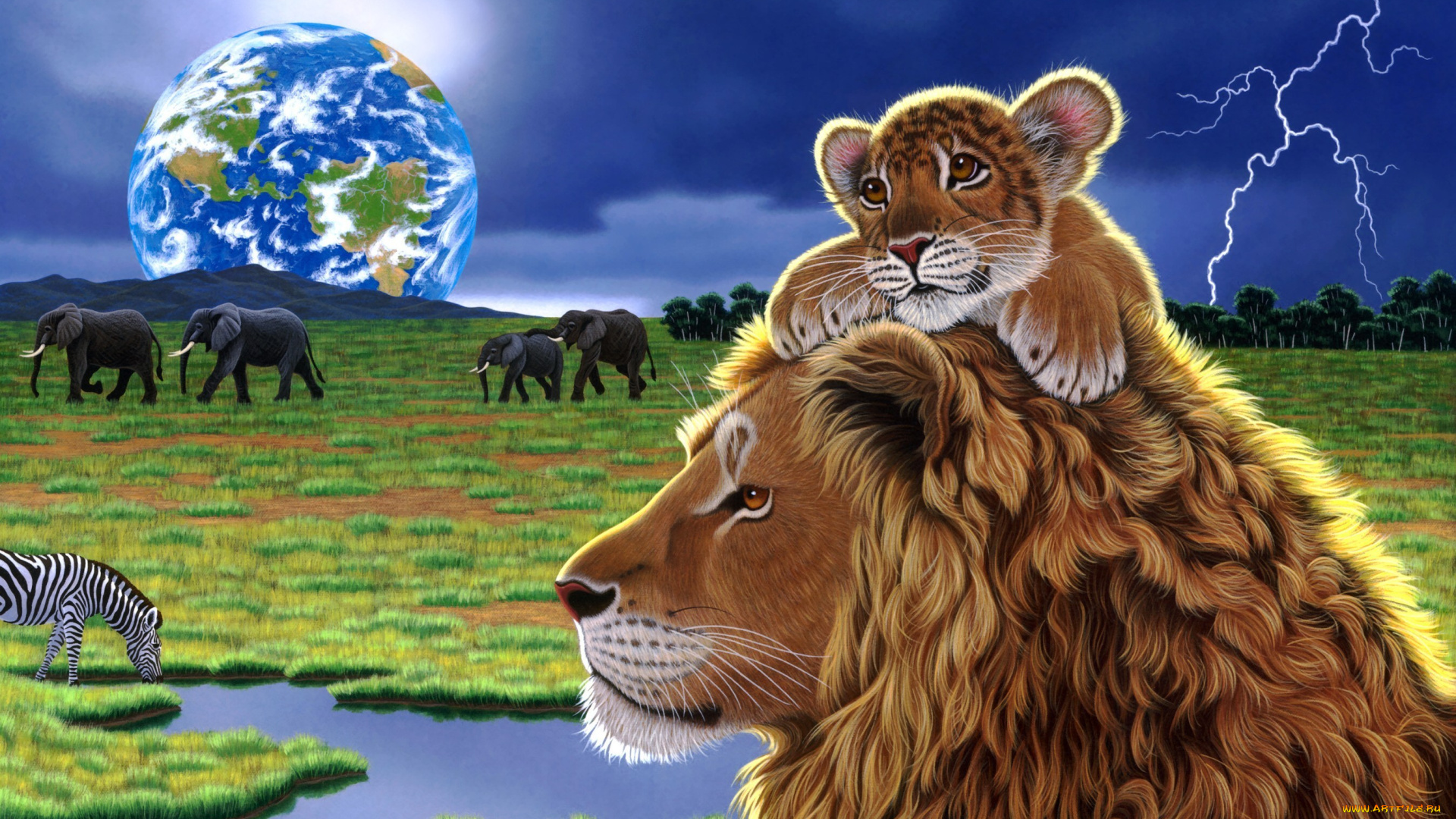 рисованные, william, schimmel, планета, арт, львы, земля