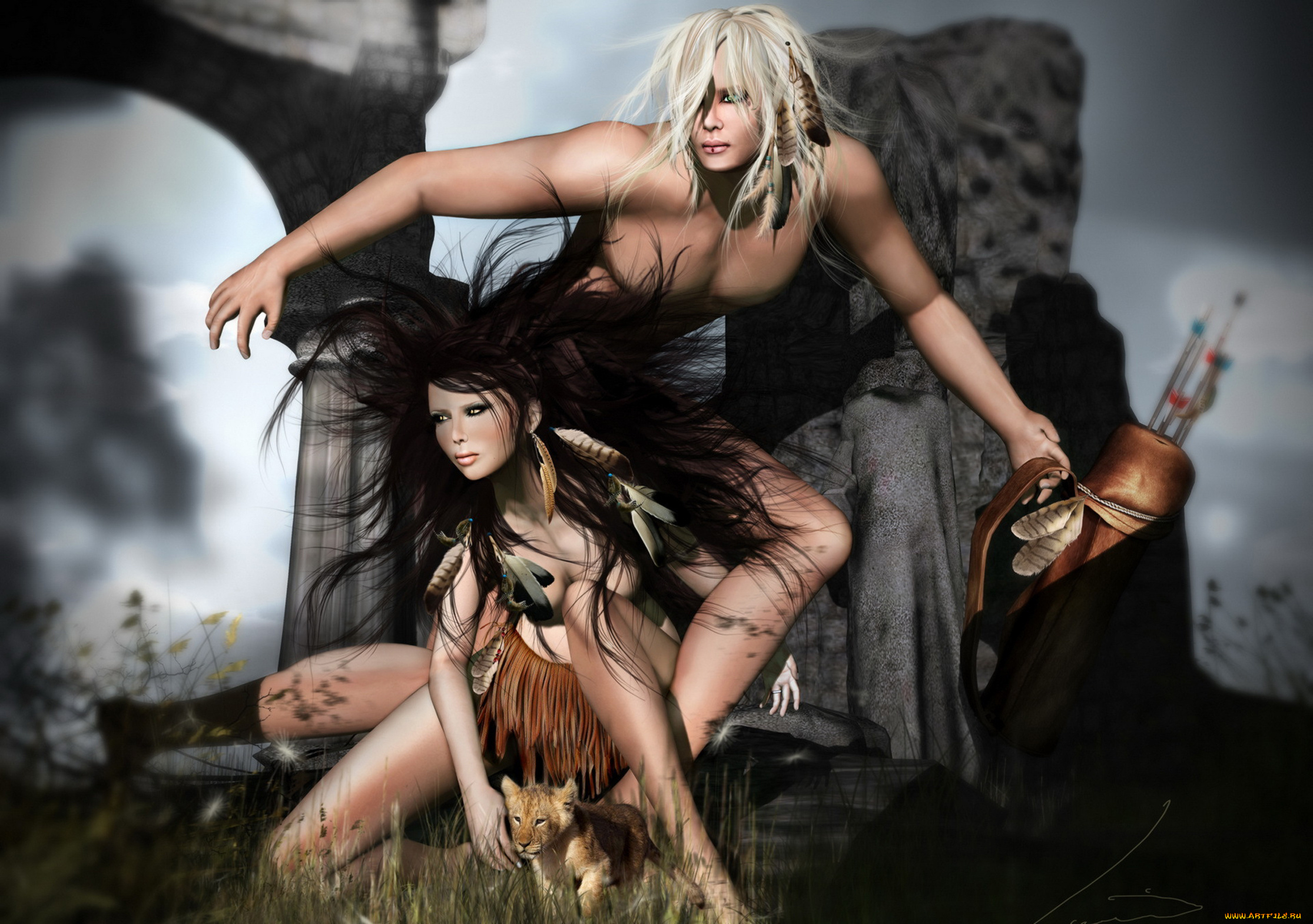 3д, графика, amazon, амазонки, охотники