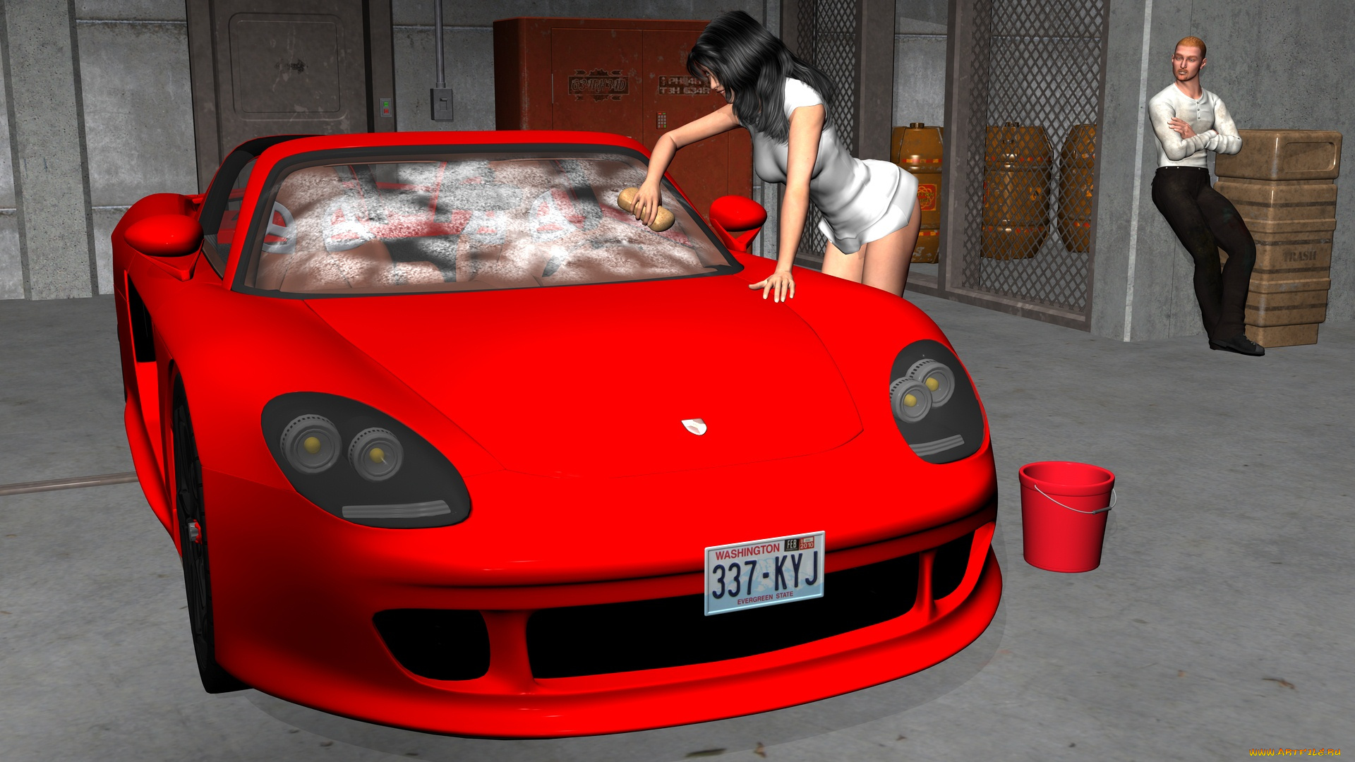 3д, графика, people, люди, девушка, автомобиль, парни