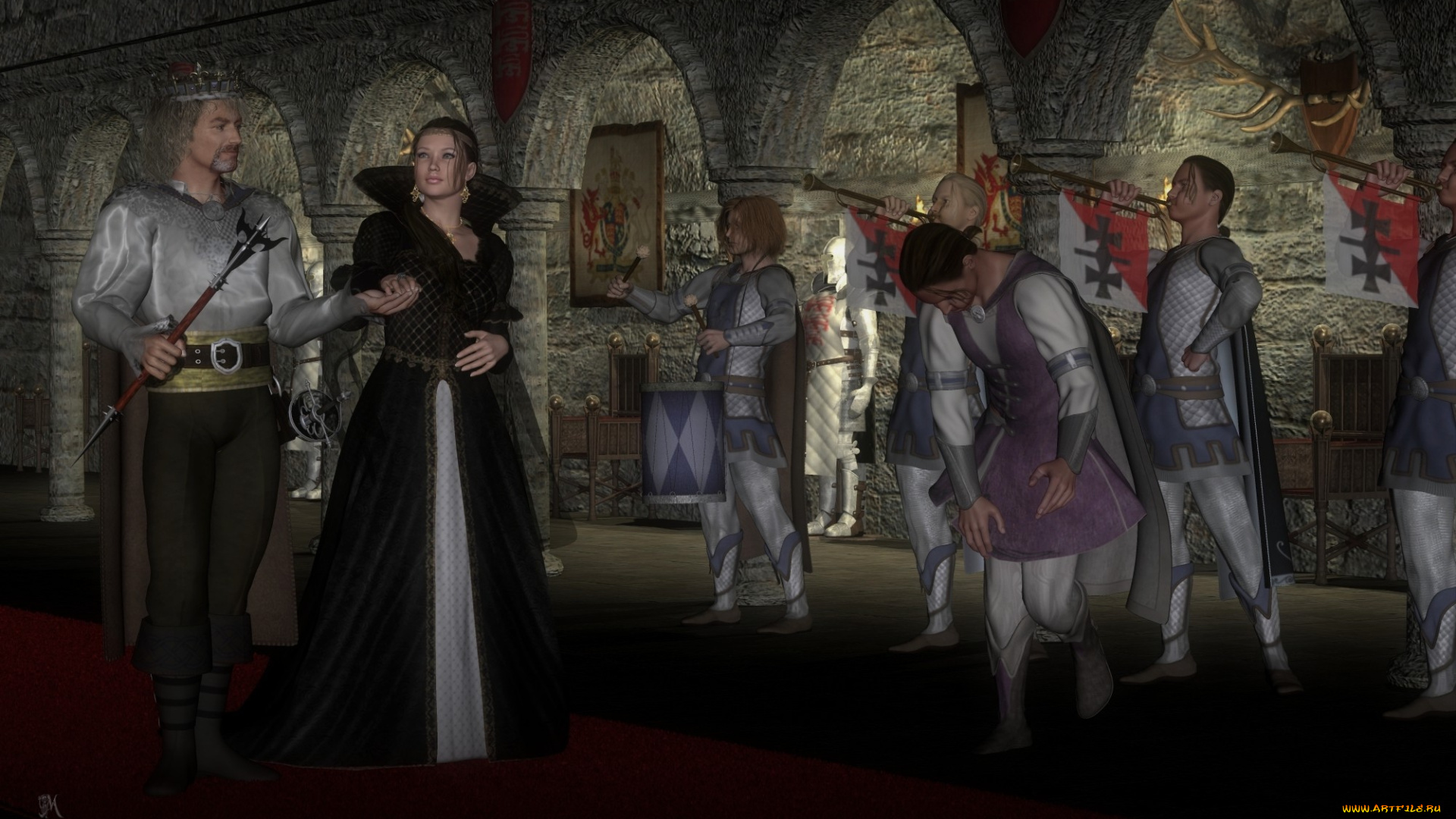 3д, графика, people, люди, музыканты, король