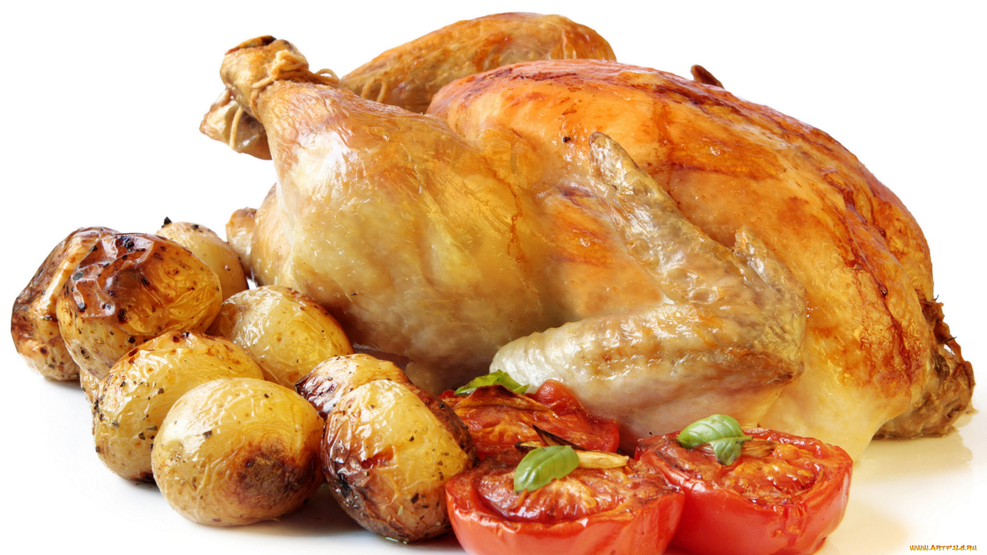 еда, мясные, блюда, курица, картофель, помидоры, томаты