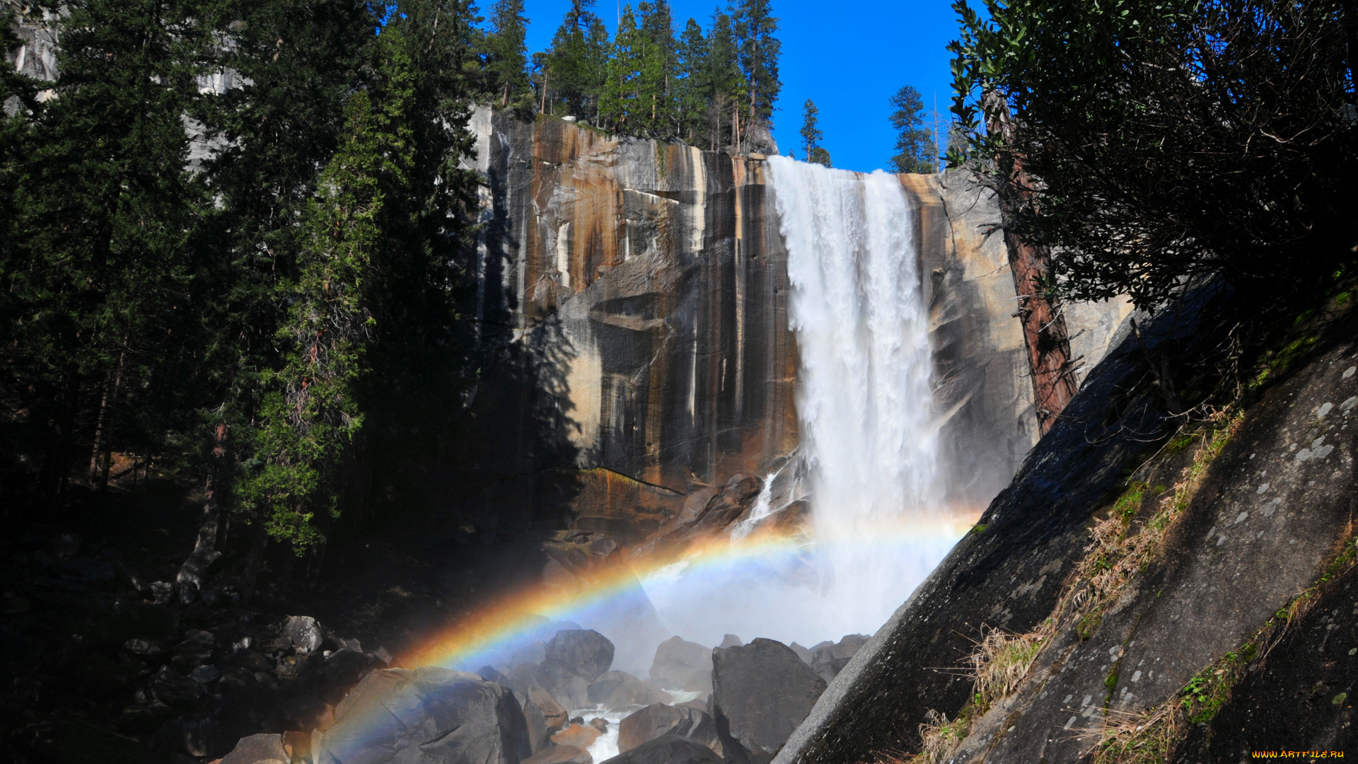 природа, радуга, водопад