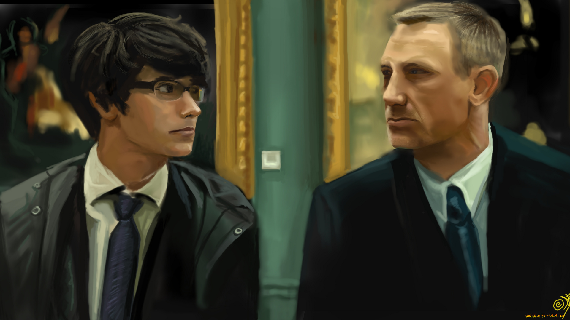 рисованные, люди, джеймс, бонд, skyfall, q, фан-арт