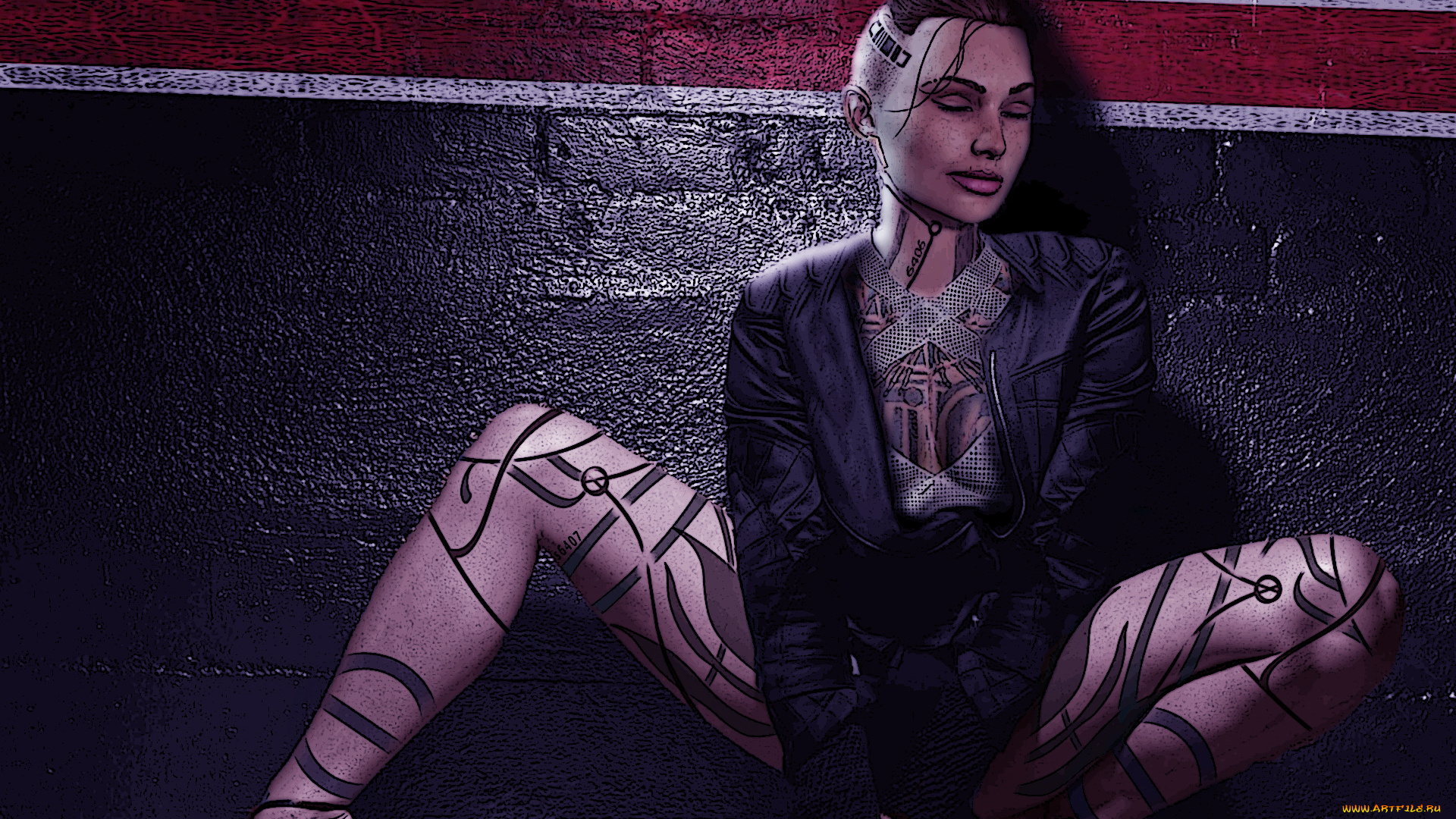 рисованные, люди, тату, куртка