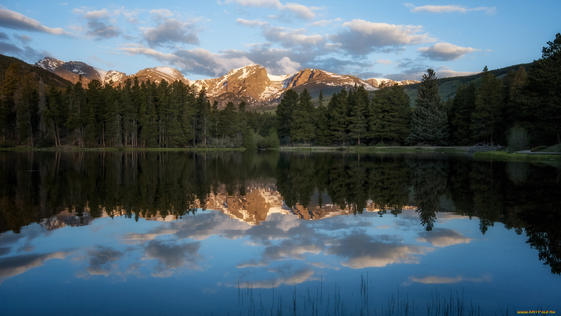 sprague, lake, rocky, mountain, national, park, colorado, природа, реки, озера, озеро, горы, отражение, лес, пейзаж