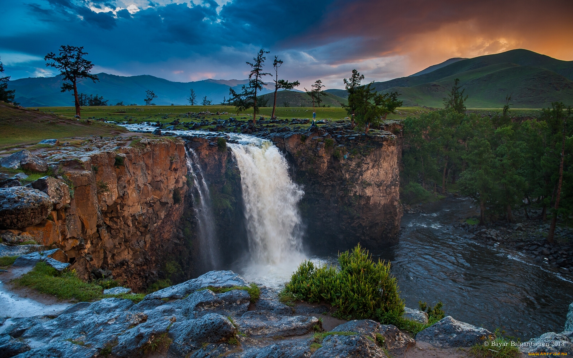 orkhon, falls, mongolia, природа, водопады, реки, орхон, монголия, скала, горы, деревья