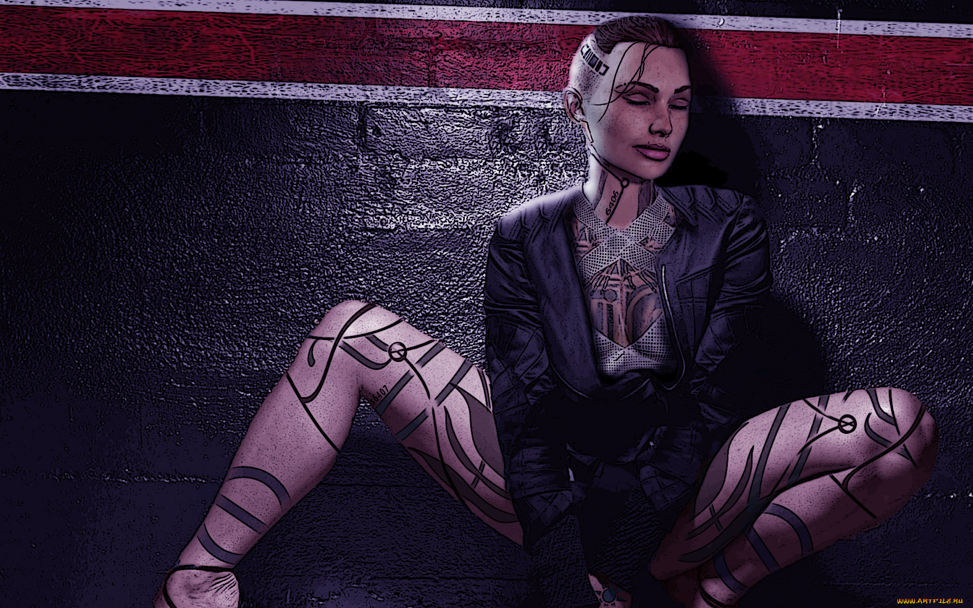 рисованные, люди, тату, куртка