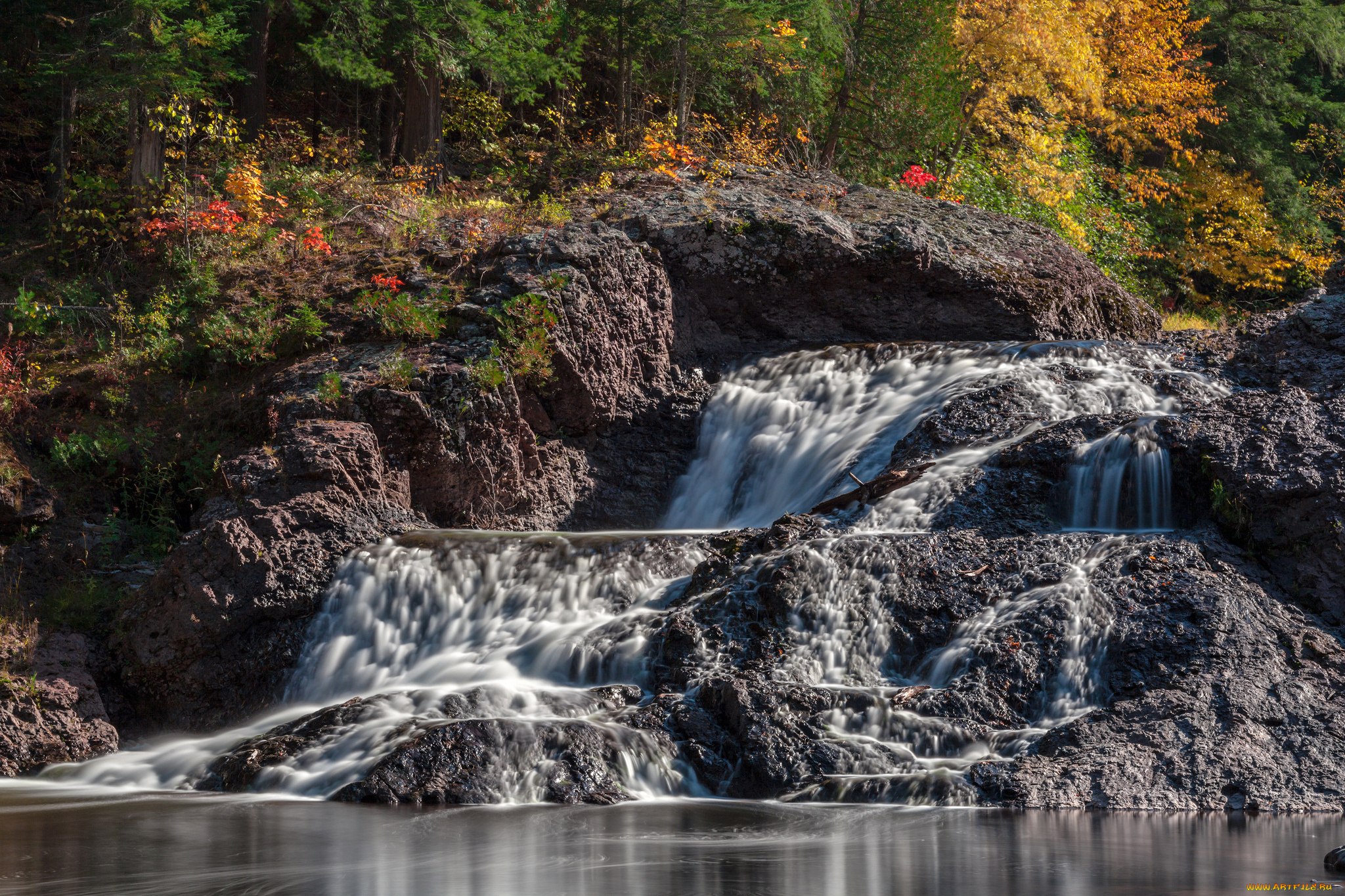 great, conglomerate, falls, michigan, природа, водопады, каскад, осень