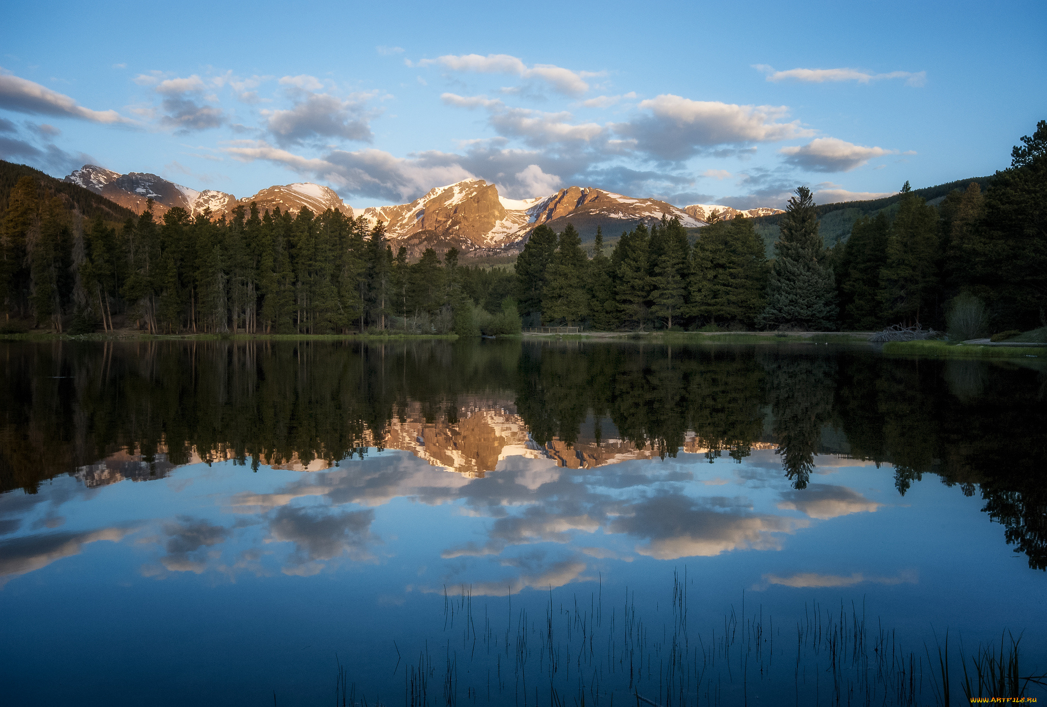 sprague, lake, rocky, mountain, national, park, colorado, природа, реки, озера, озеро, горы, отражение, лес, пейзаж