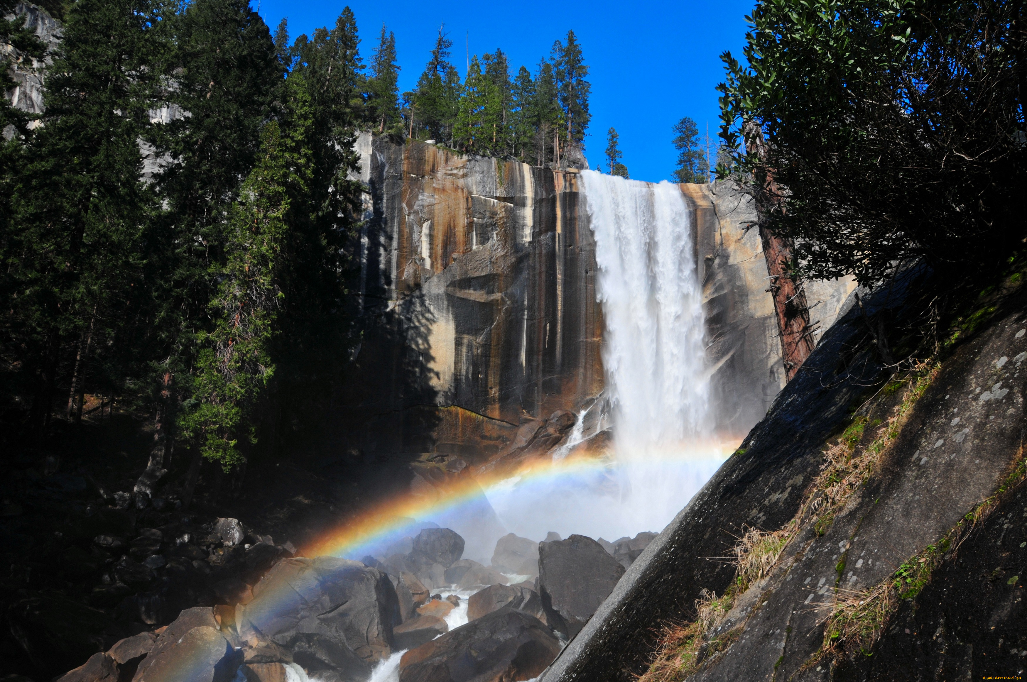 природа, радуга, водопад