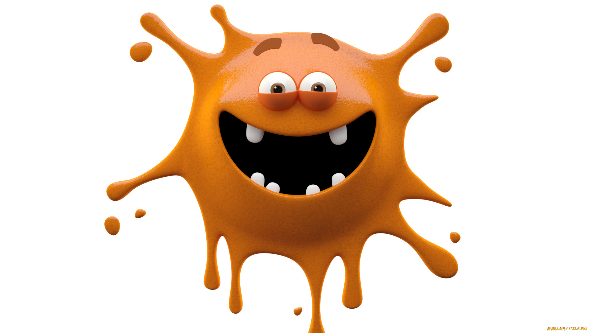 3д, графика, humor, , юмор, оранжевая, клякса, радость, монстр, фон