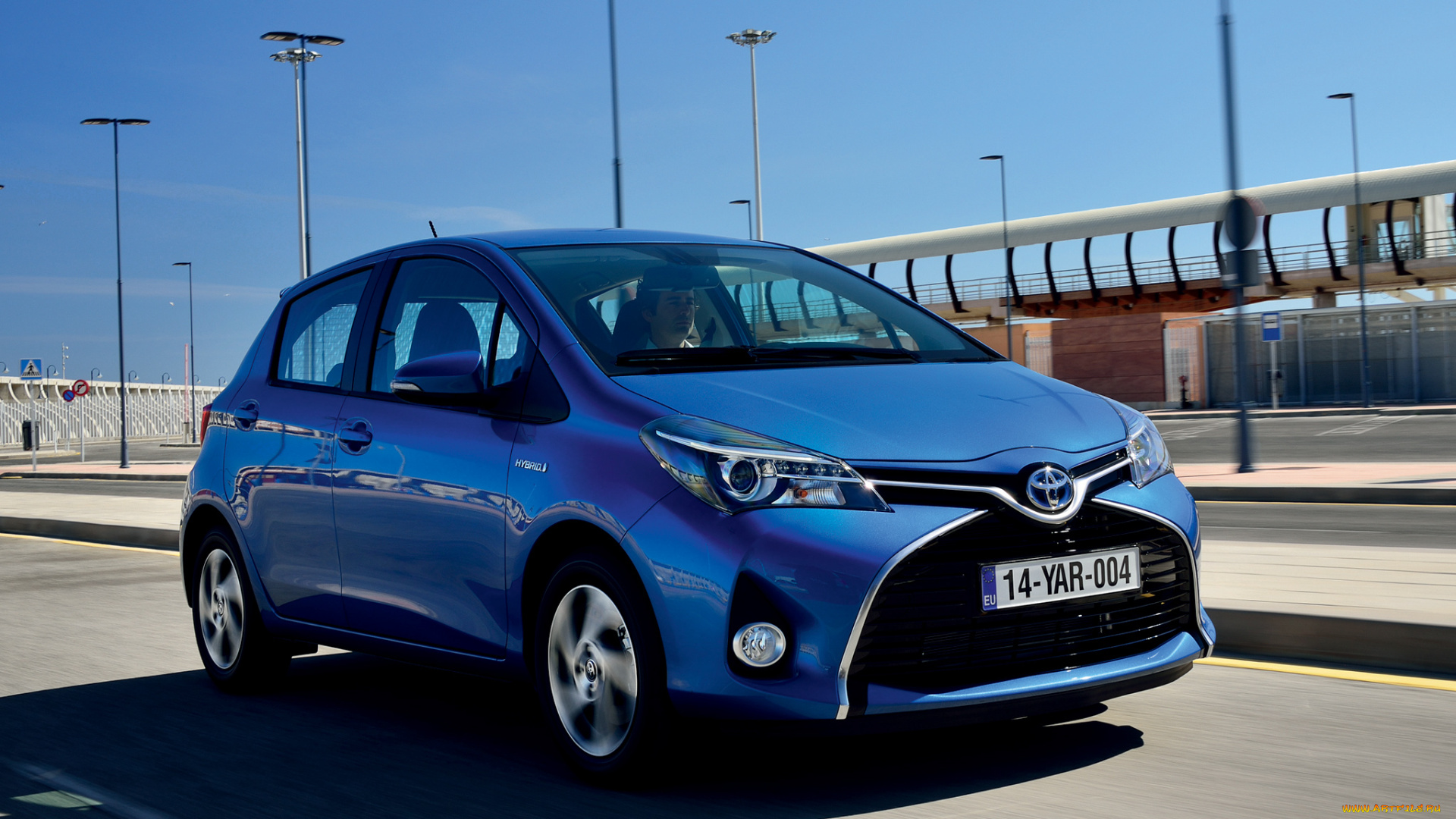 автомобили, toyota, 2014г, hybrid, yaris, синий