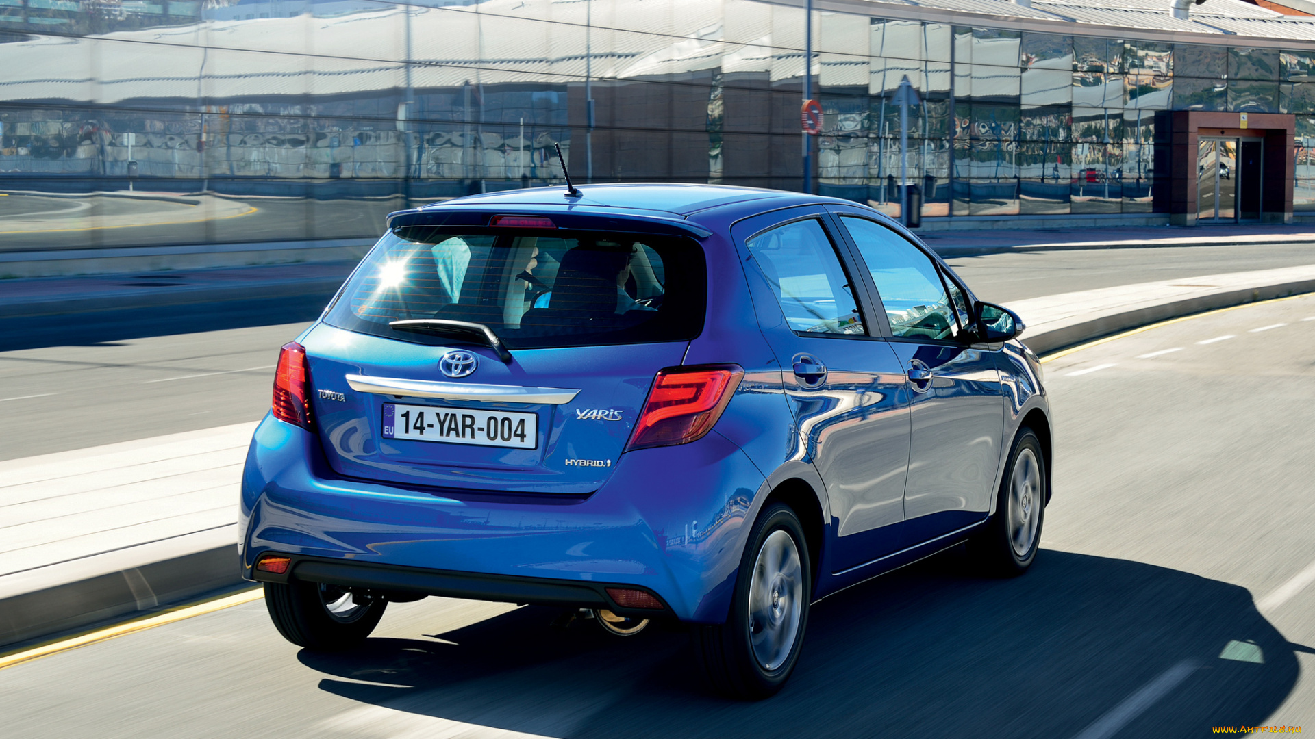 автомобили, toyota, yaris, синий, 2014г, hybrid