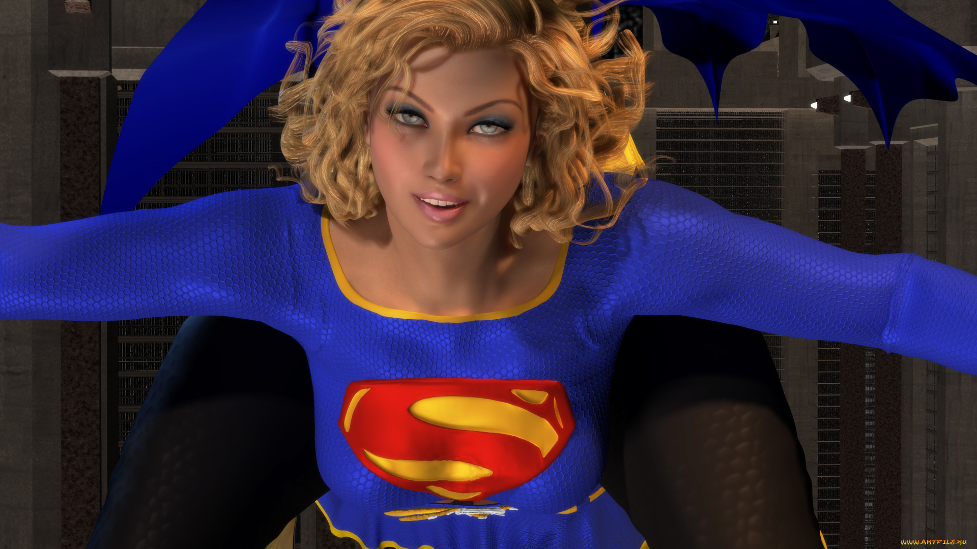 3д, графика, фантазия, , fantasy, девушка, взгляд, фон, супермен