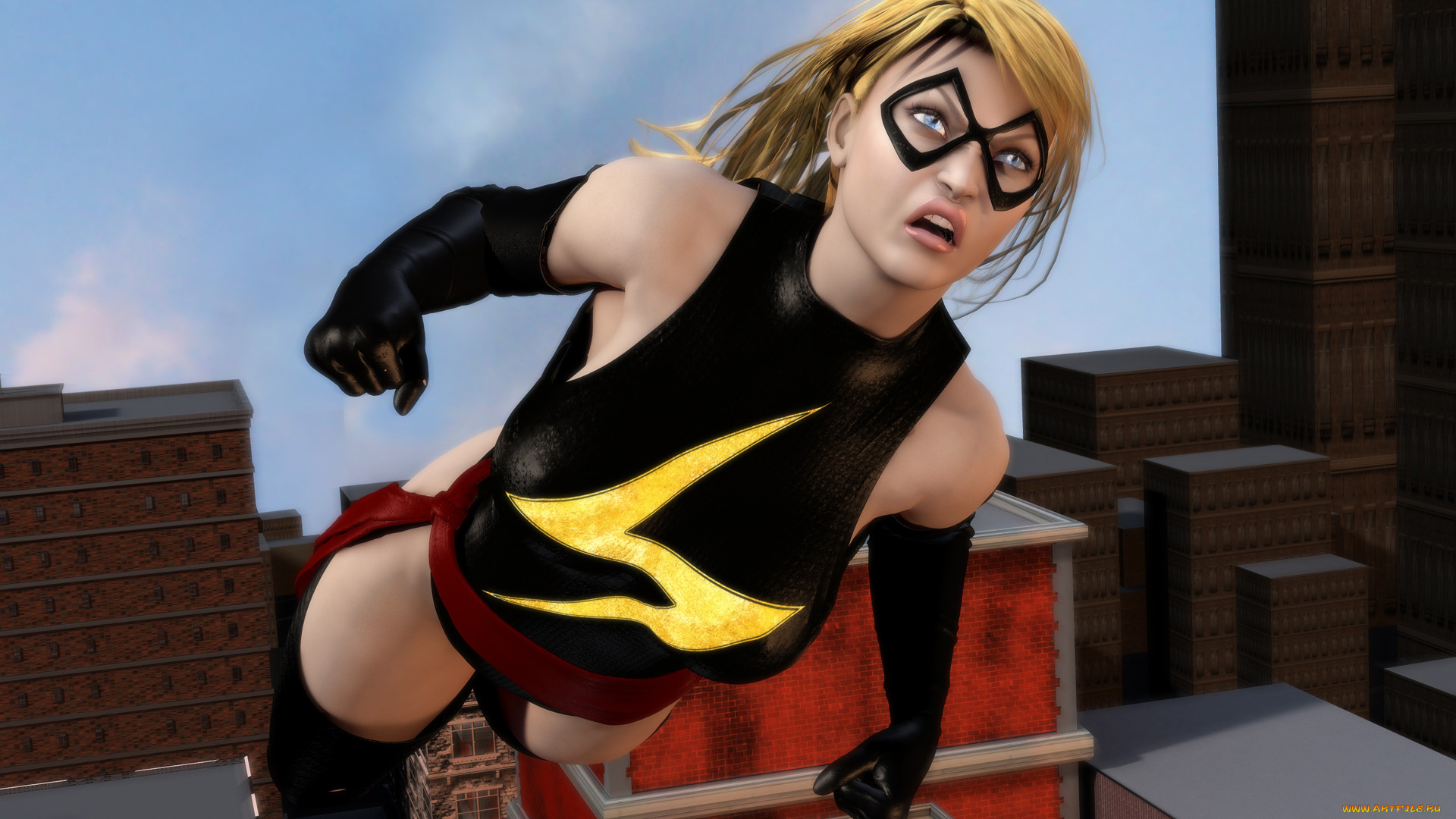 3д, графика, фантазия, , fantasy, полет, супермен, взгляд, девушка, фон