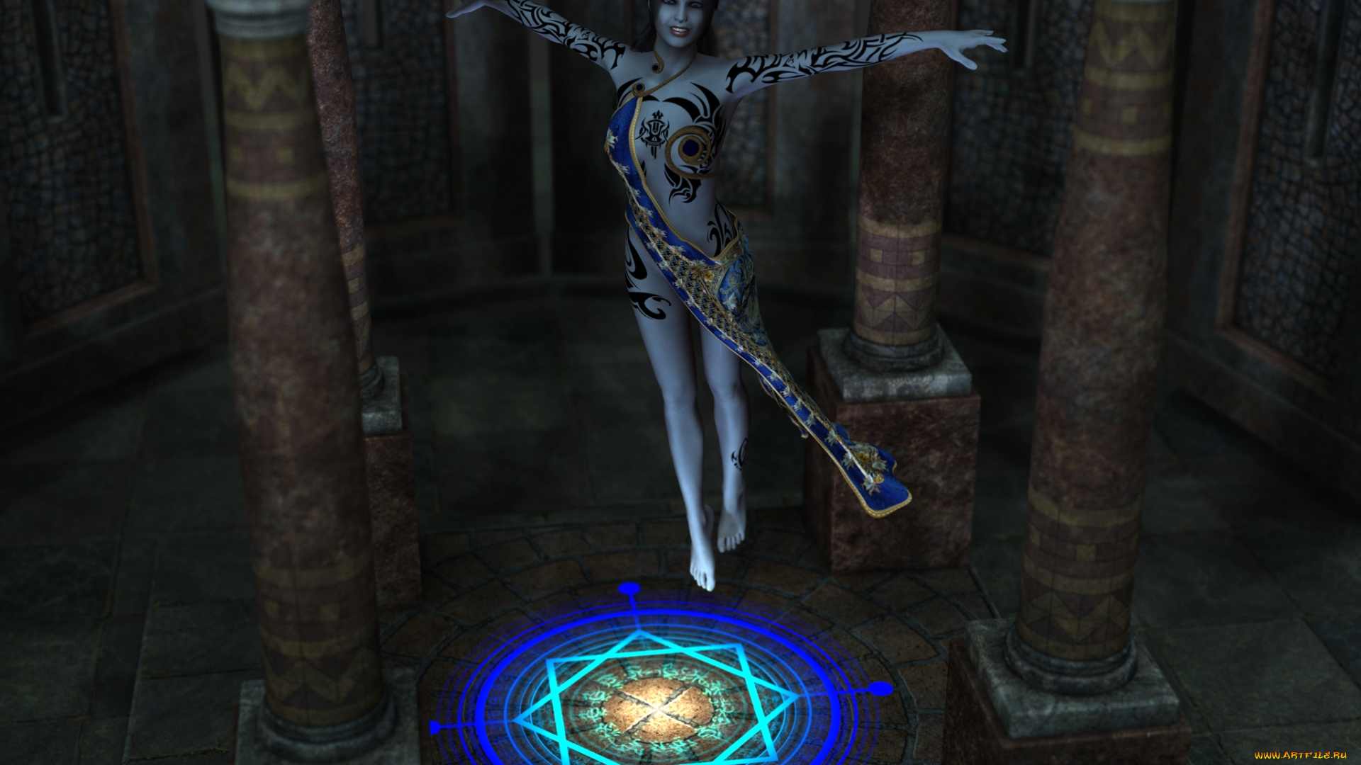 3д, графика, фантазия, , fantasy, тату, фон, взгляд, девушка