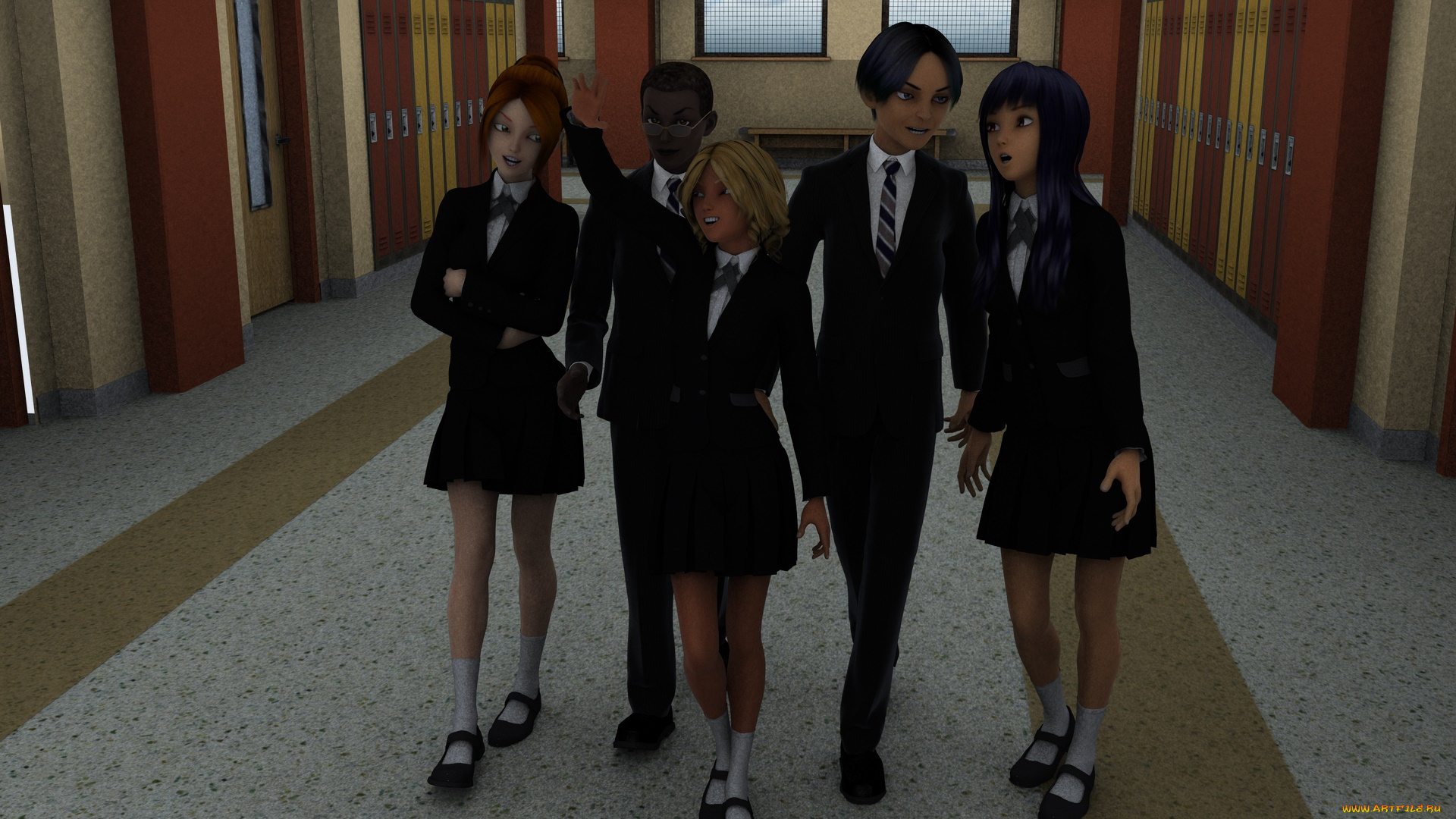 3д, графика, люди, , people, девушки, взгляд, фон, коридор