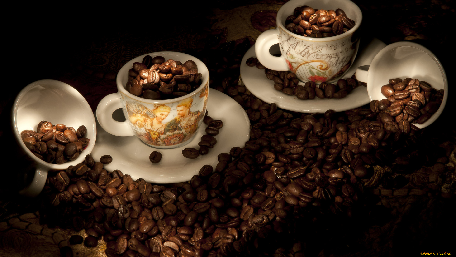 еда, кофе, , кофейные, зёрна, зерна, чашки