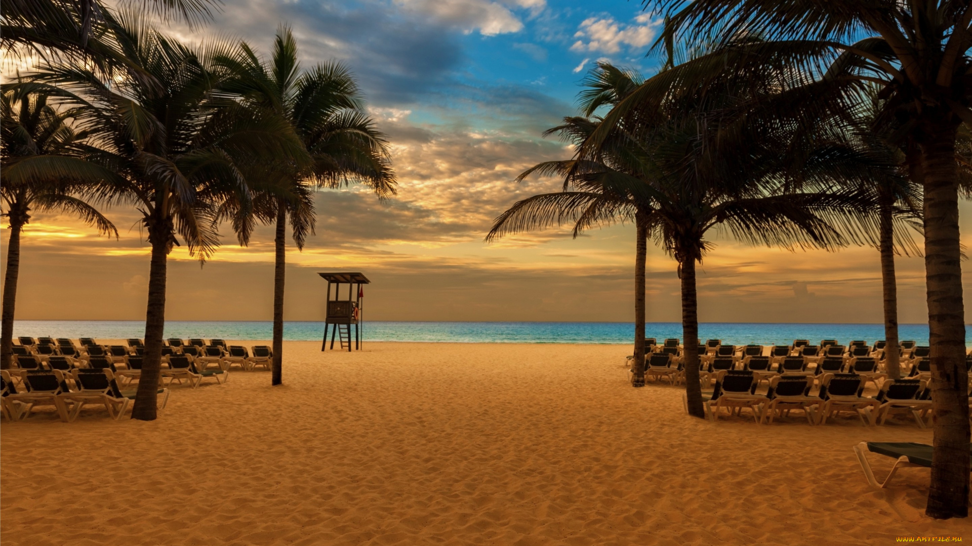 природа, тропики, tropical, море, sand, paradise, песок, shore, пляж, берег, sea, beach, шезлонги, солнце, пальмы