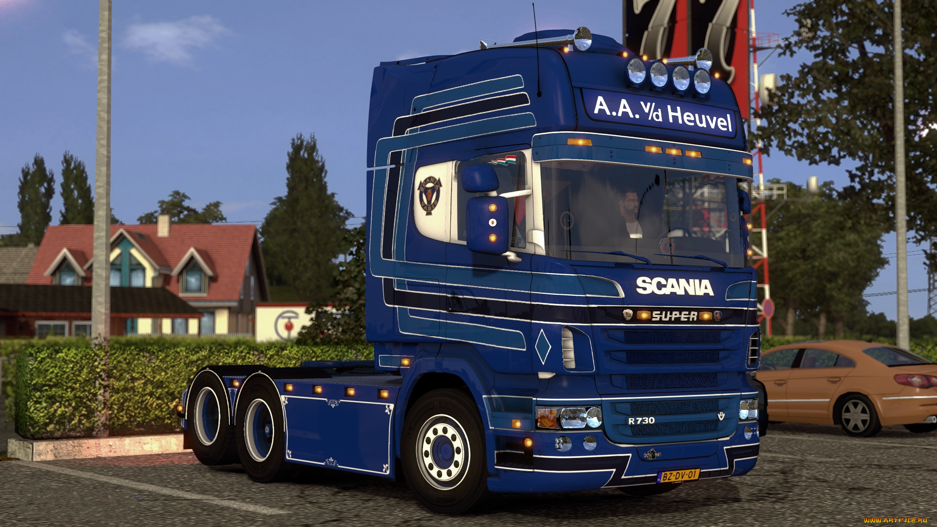 scania, a, heuvel, автомобили, 3д, тягач, тяжелый, грузовик, седельный