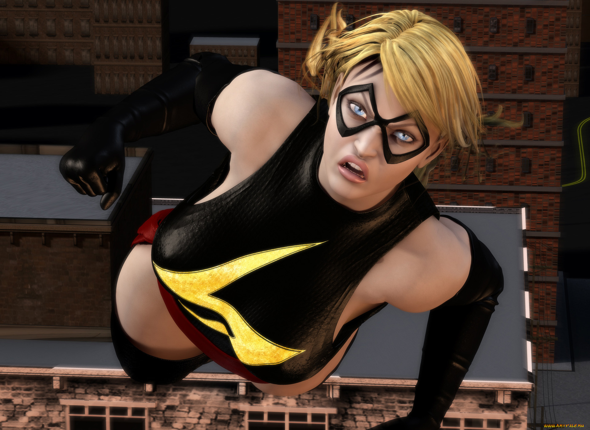 3д, графика, фантазия, , fantasy, девушка, полет, супермен, фон, взгляд