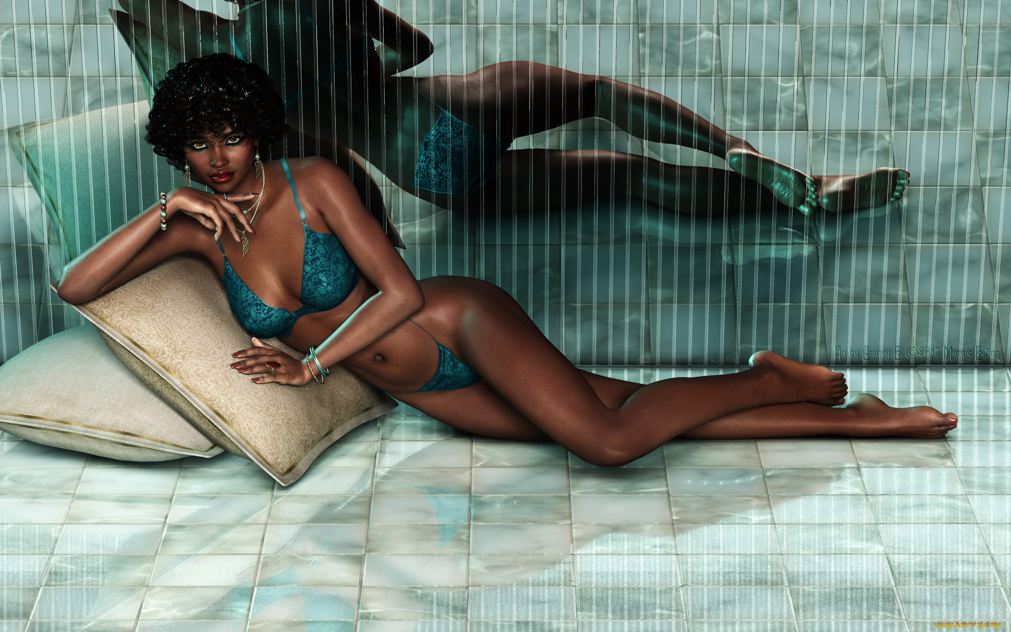 3д, графика, люди, , people, взгляд, девушка, подушки, кровать, фон