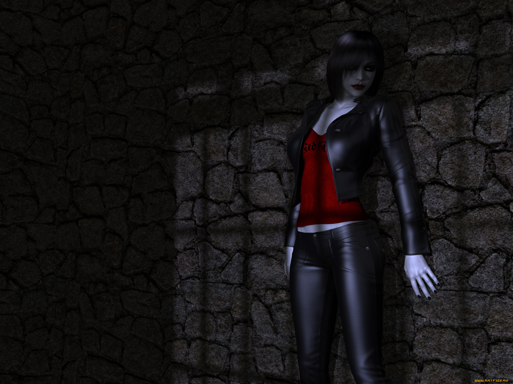 3д, графика, люди, , people, девушка, взгляд, фон, стена