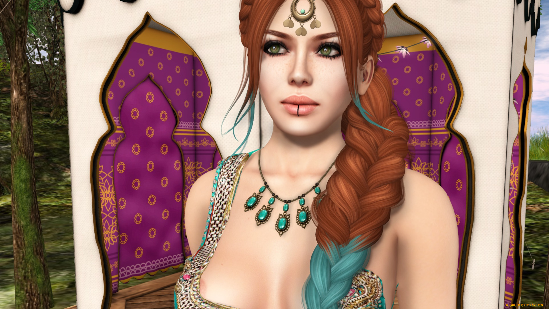 3д, графика, люди, , people, девушка, взгляд, фон, рыжая