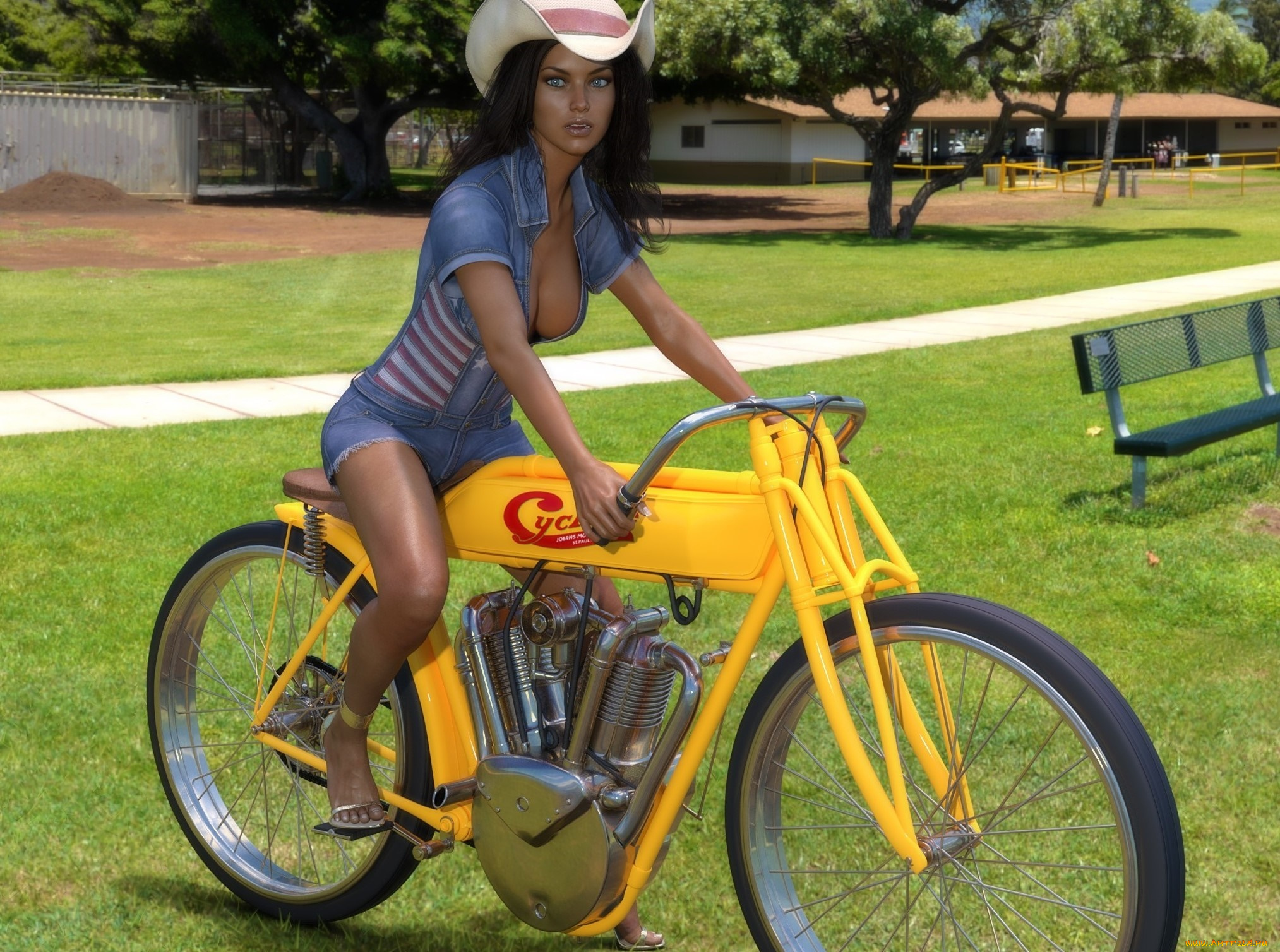 3д, графика, люди-авто, мото, , people-, car, , , moto, девушка, фон, взгляд